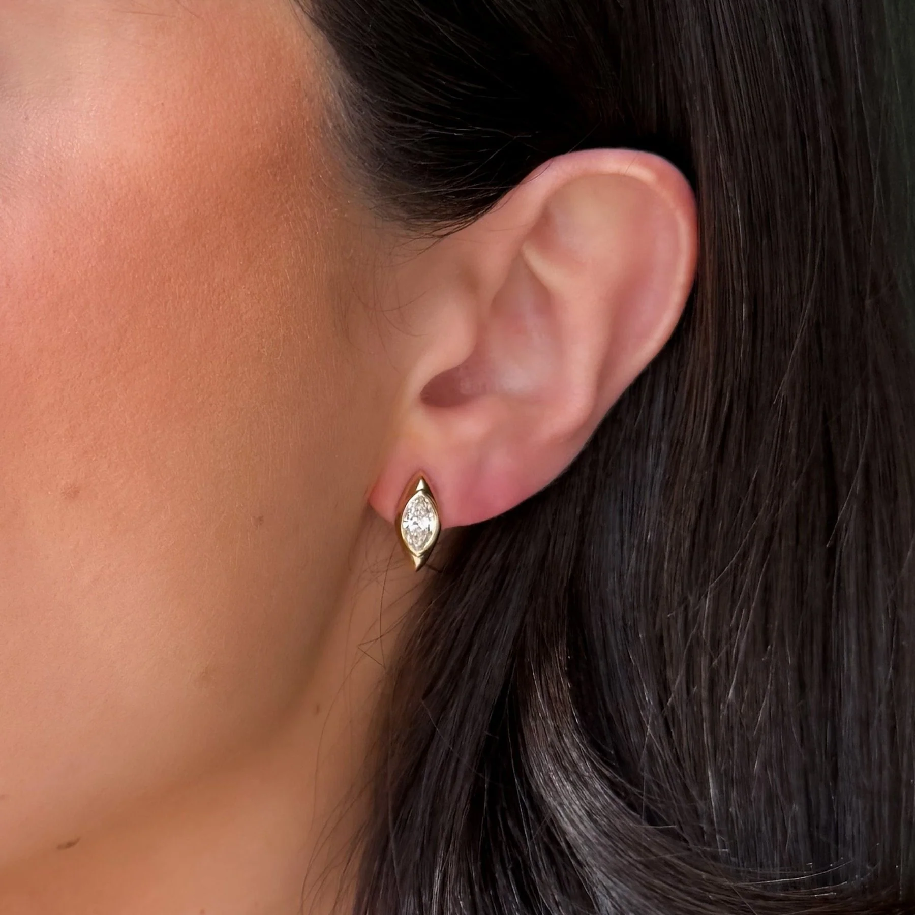 1.20 CTW Sculpted Bezel Studs with Marquise Cut Diamonds - Image 3