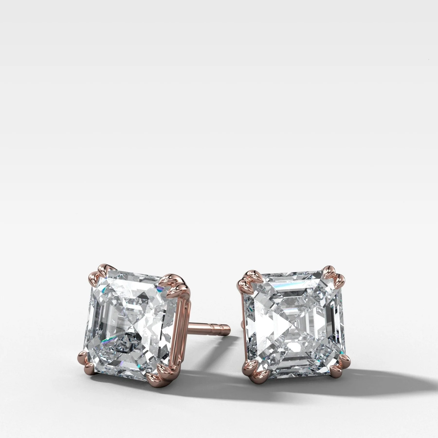 Asscher Cut Double Point Prong Diamond Studs - Image 3