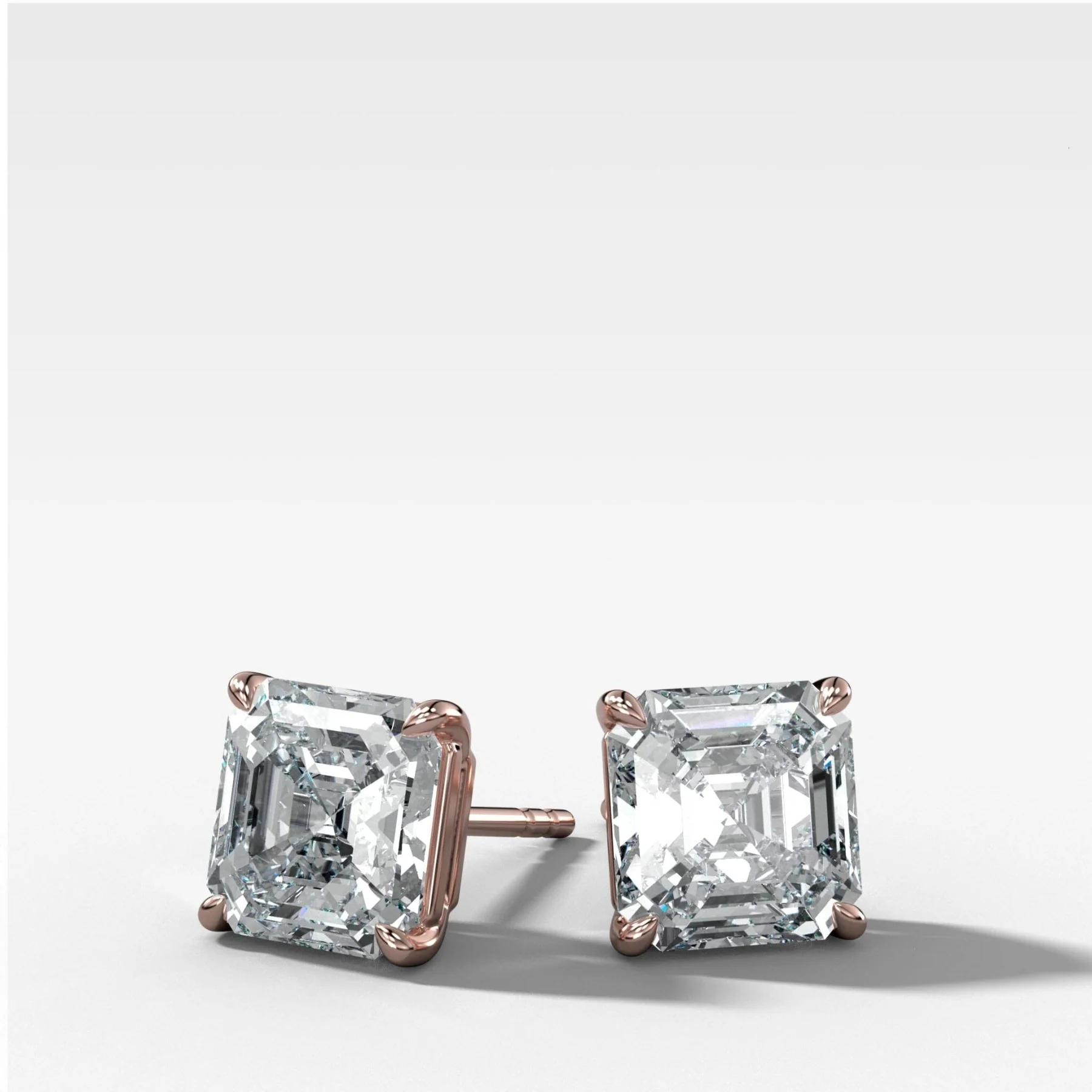 Asscher Cut Single Point Prong Diamond Studs - Image 3