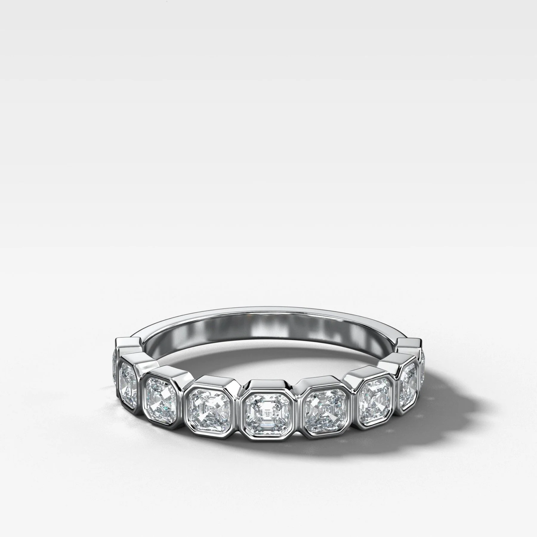 Baby Bezel Set Halfway Wedding Band With Asscher Cuts - Image 3