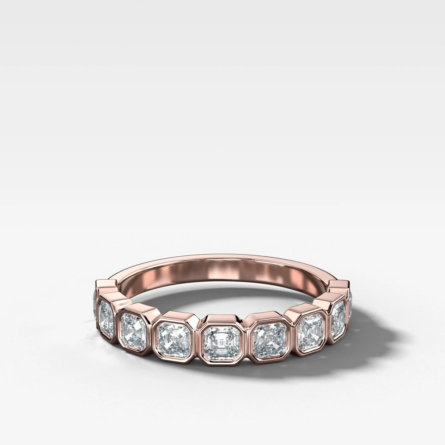 Baby Bezel Set Halfway Wedding Band With Asscher Cuts - Image 4