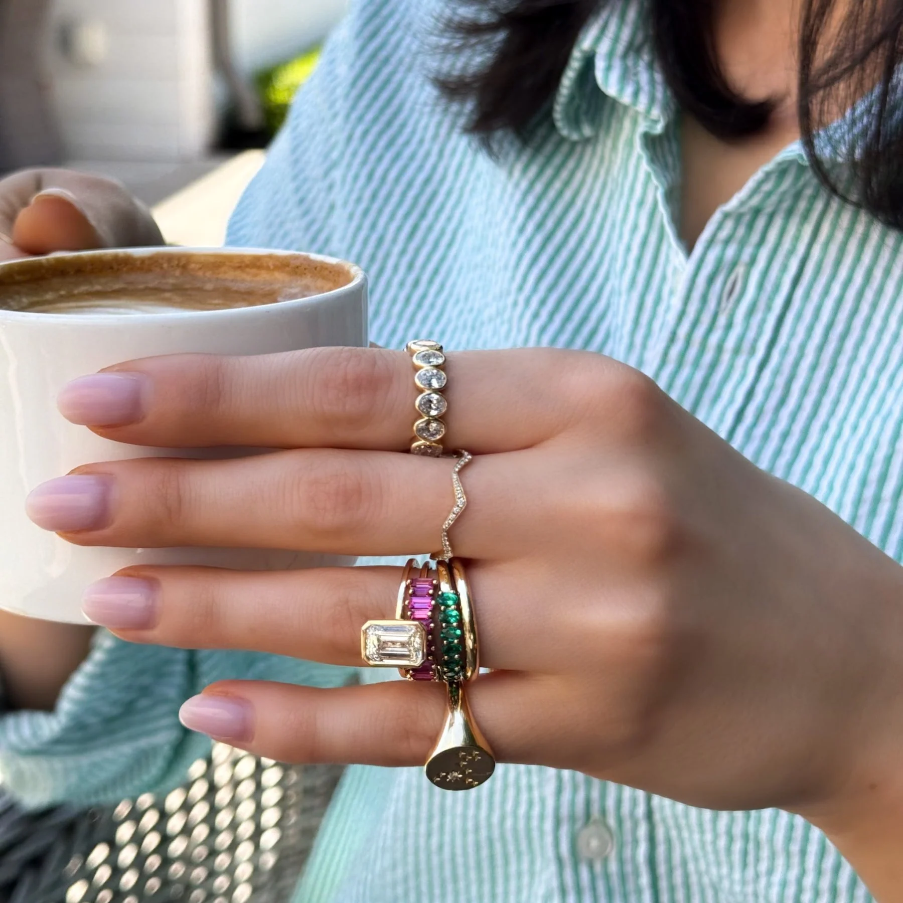 Penumbra Bezel Set Engagement Ring With Emerald Cut - Image 11