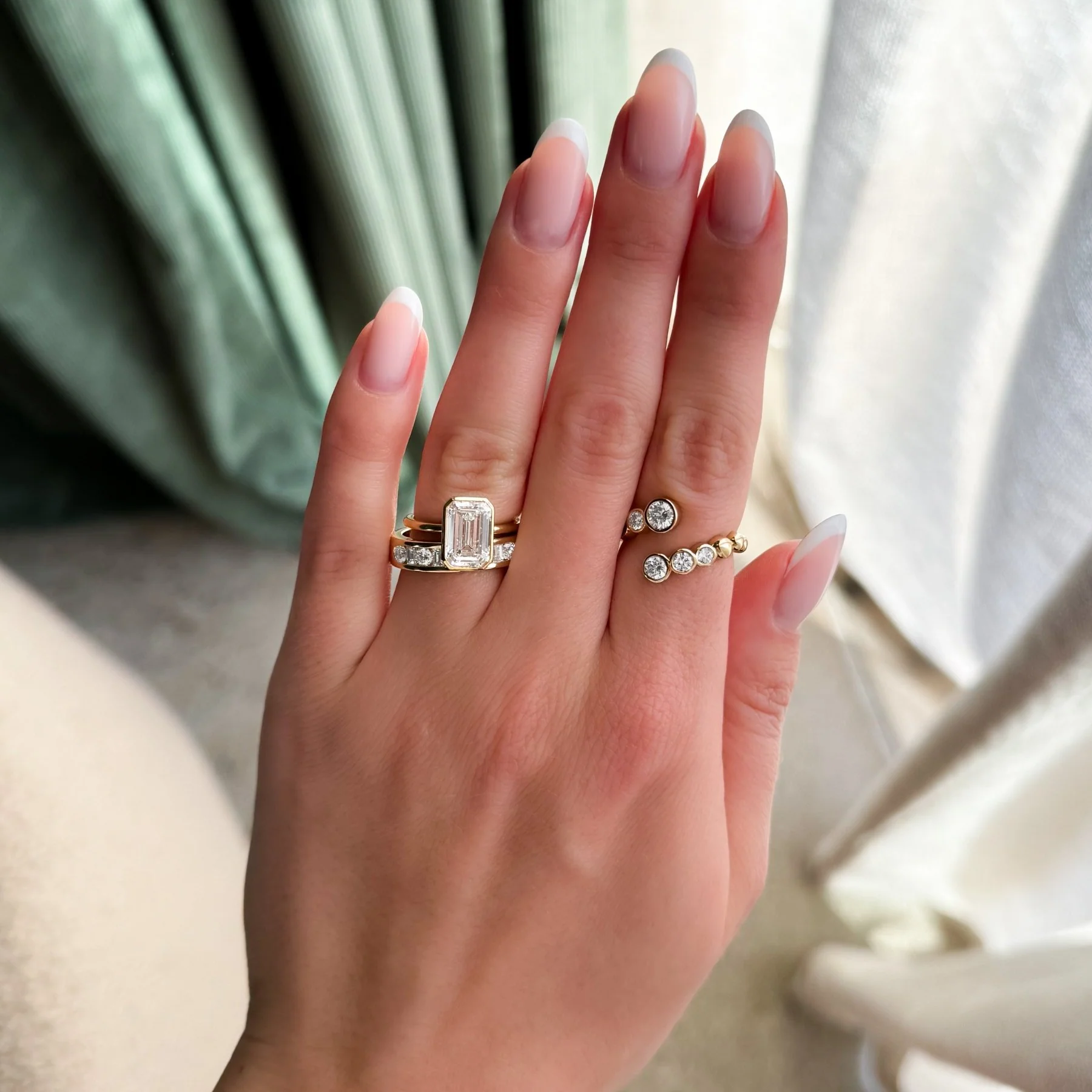 Penumbra Bezel Set Engagement Ring With Emerald Cut - Image 12