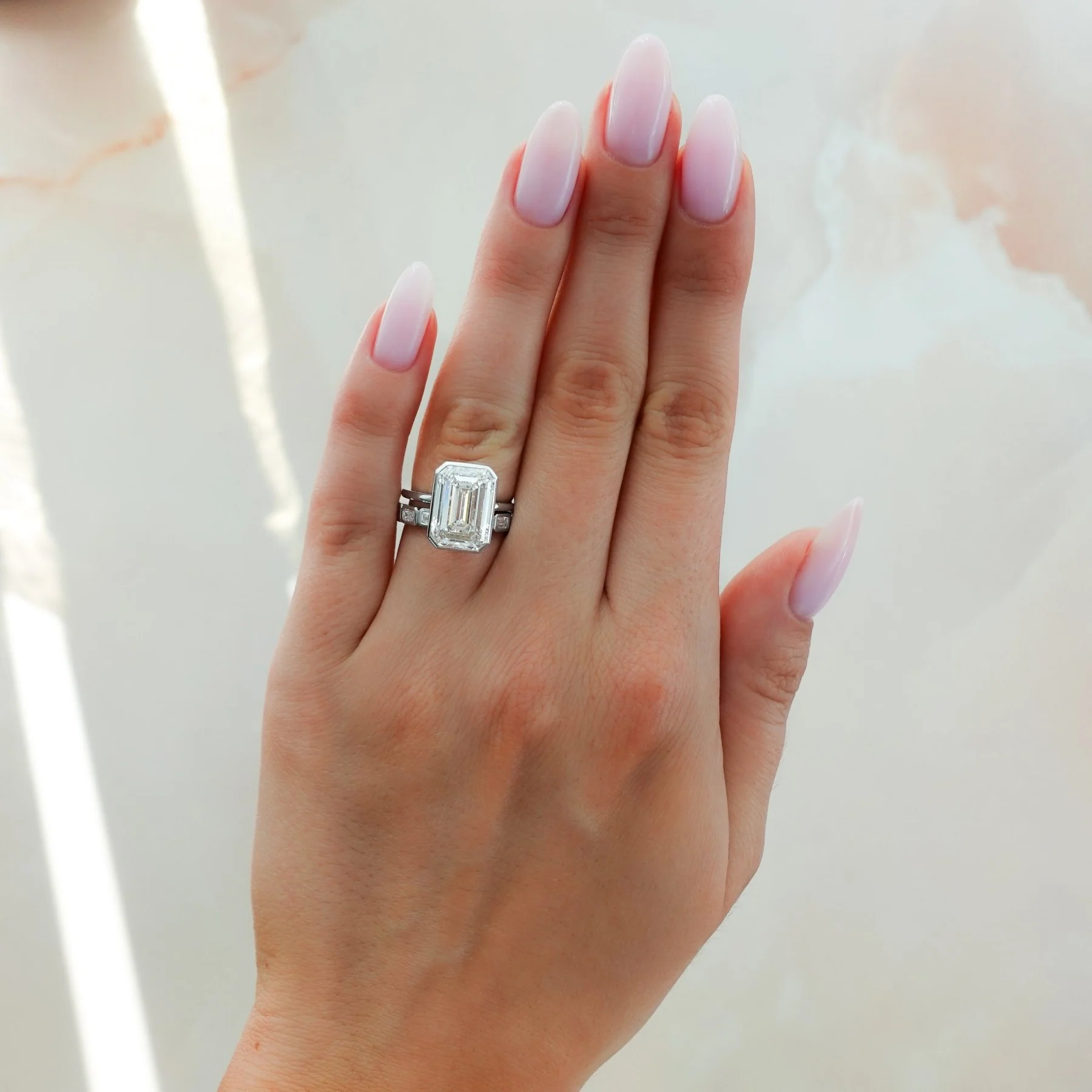 Penumbra Bezel Set Engagement Ring With Emerald Cut - Image 7