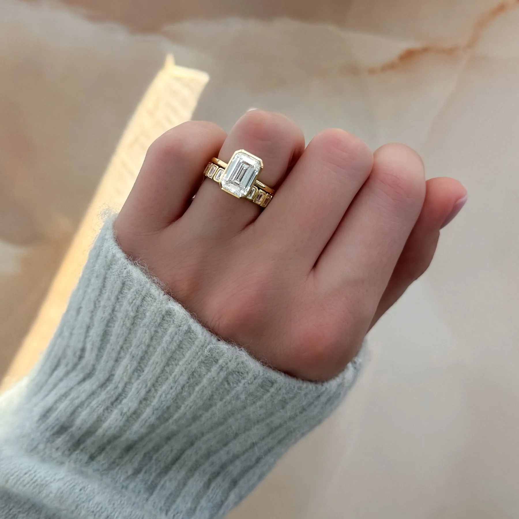 Penumbra Bezel Set Engagement Ring With Emerald Cut - Image 8