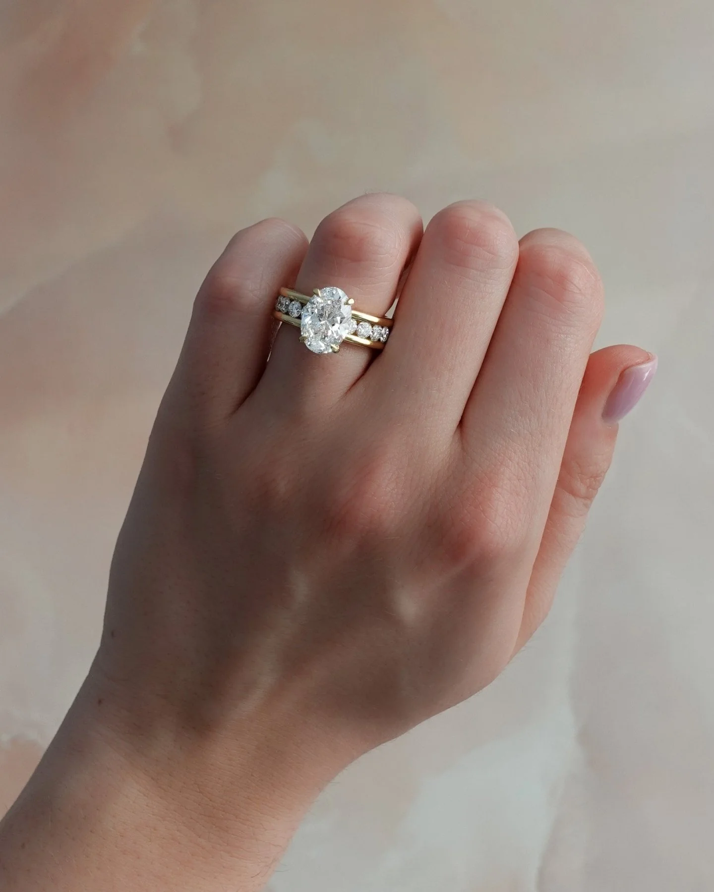 Chunky Channel Set Engagement Ring with Oval Cut Diamond - Image 3