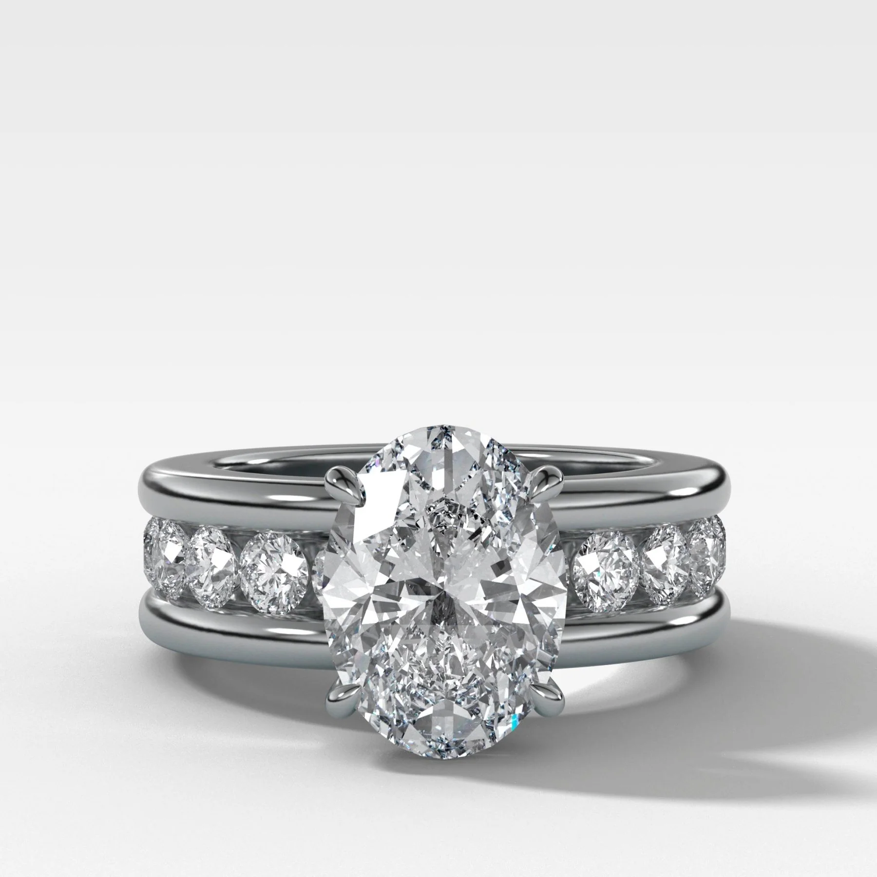 Chunky Channel Set Engagement Ring with Oval Cut Diamond - Image 4