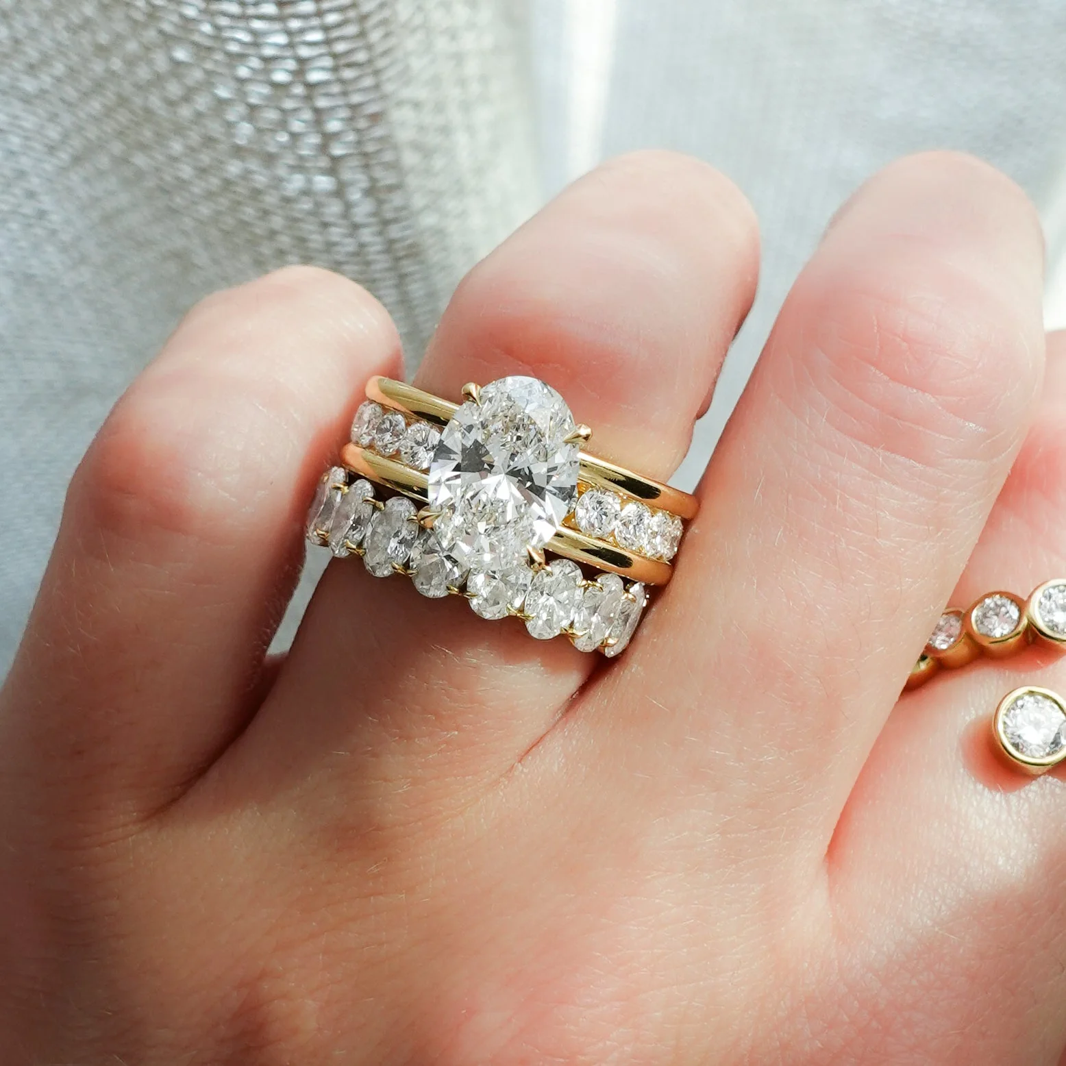 Chunky Channel Set Engagement Ring with Oval Cut Diamond - Image 5