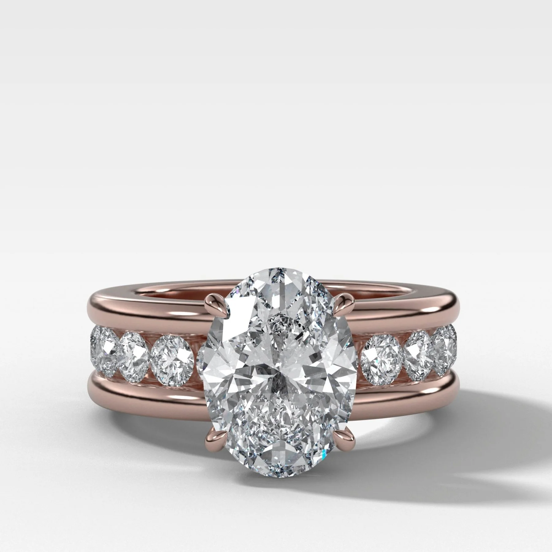 Chunky Channel Set Engagement Ring with Oval Cut Diamond - Image 6