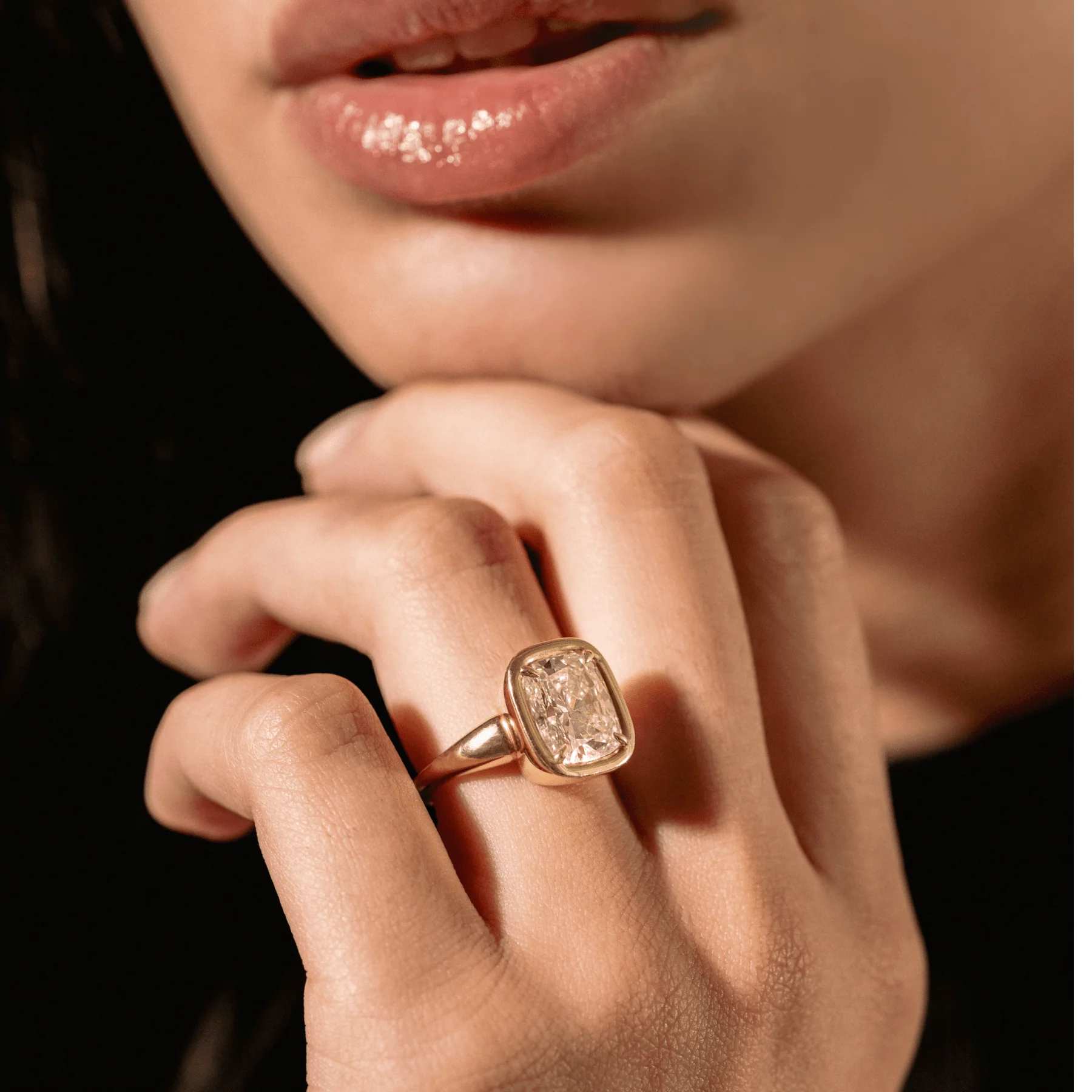 Club Ring Solitaire  Engagement Ring With an Elongated Cushion Cut Diamond - Image 6