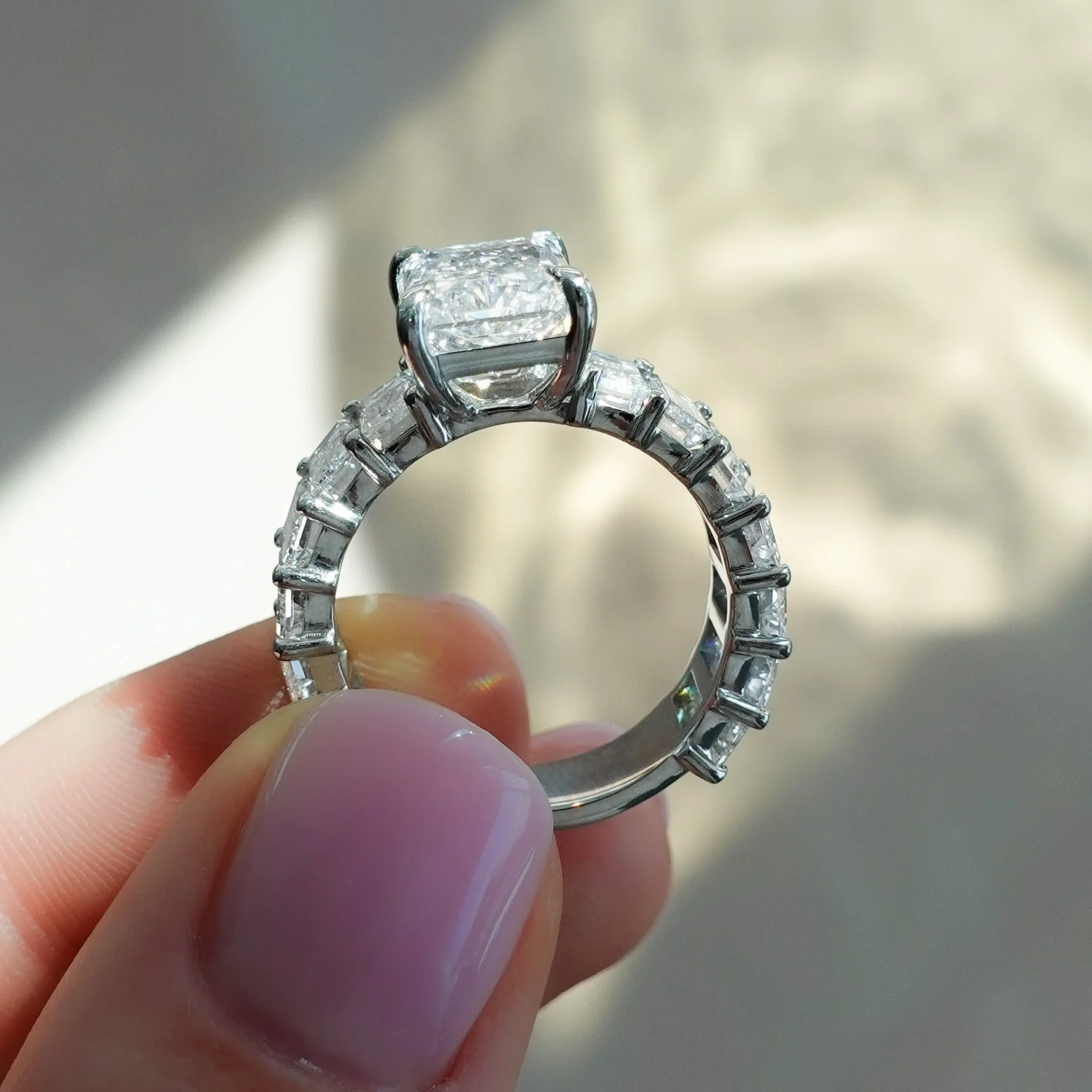 Constellation Baguette Engagement Ring with Elongated Radiant Cut Diamond - Image 3