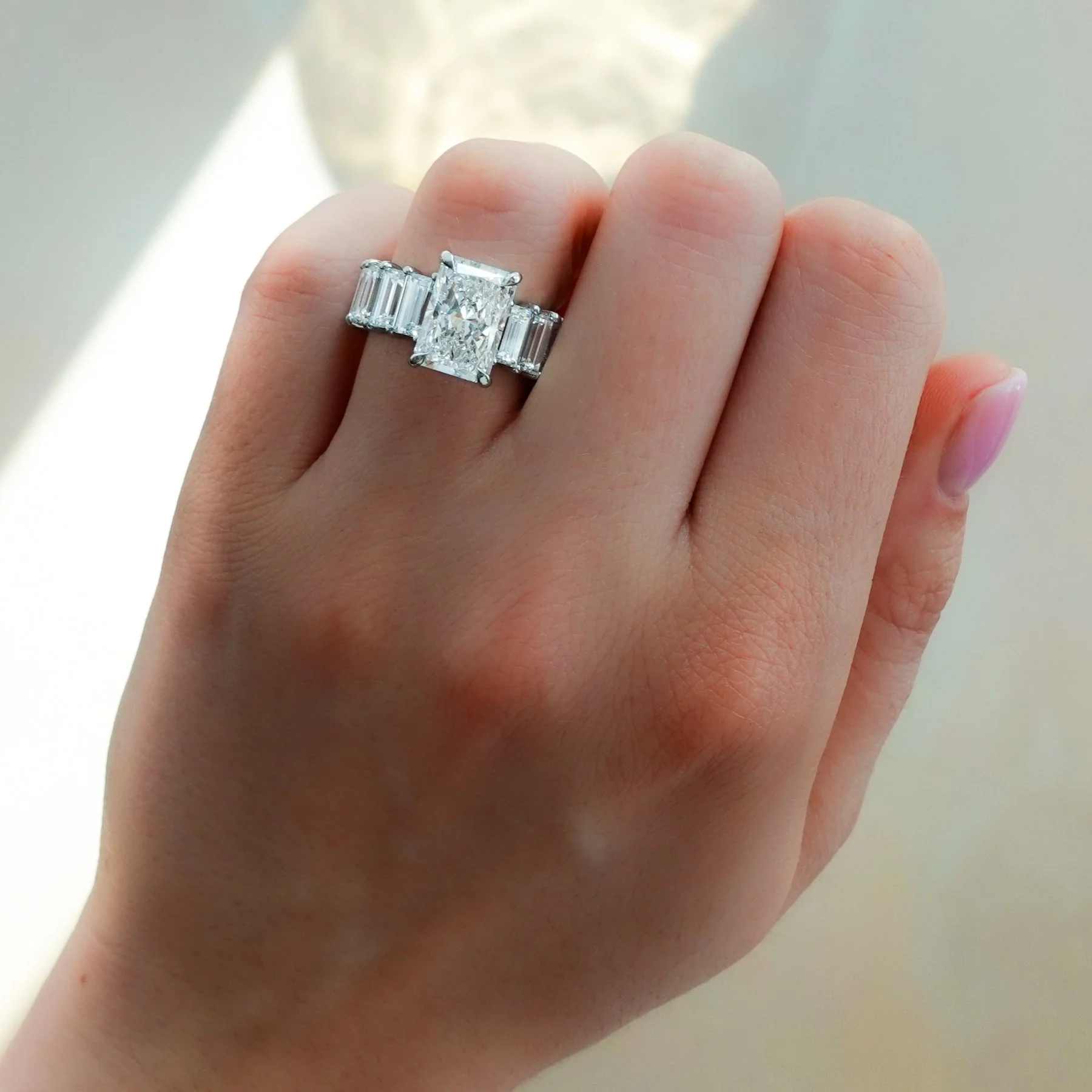 Constellation Baguette Engagement Ring with Elongated Radiant Cut Diamond - Image 4