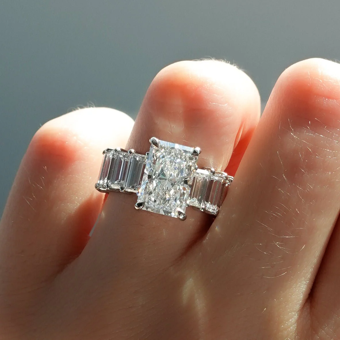 Constellation Baguette Engagement Ring with Elongated Radiant Cut Diamond - Image 7