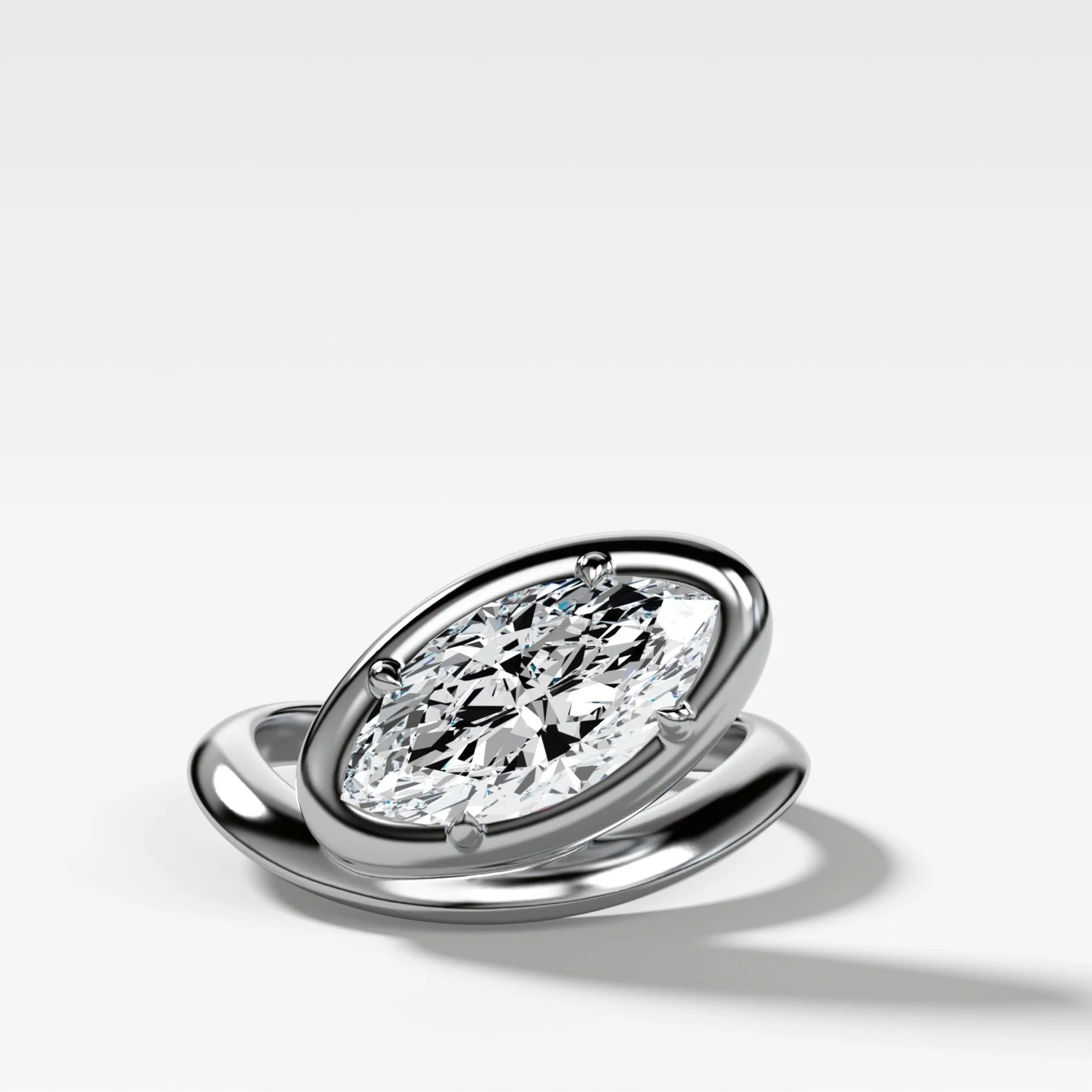 Contoured Club Engagement Ring with a Marquise Cut Diamond - Image 4