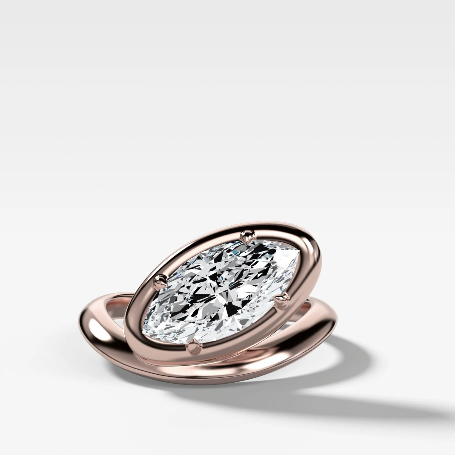 Contoured Club Engagement Ring with a Marquise Cut Diamond - Image 5