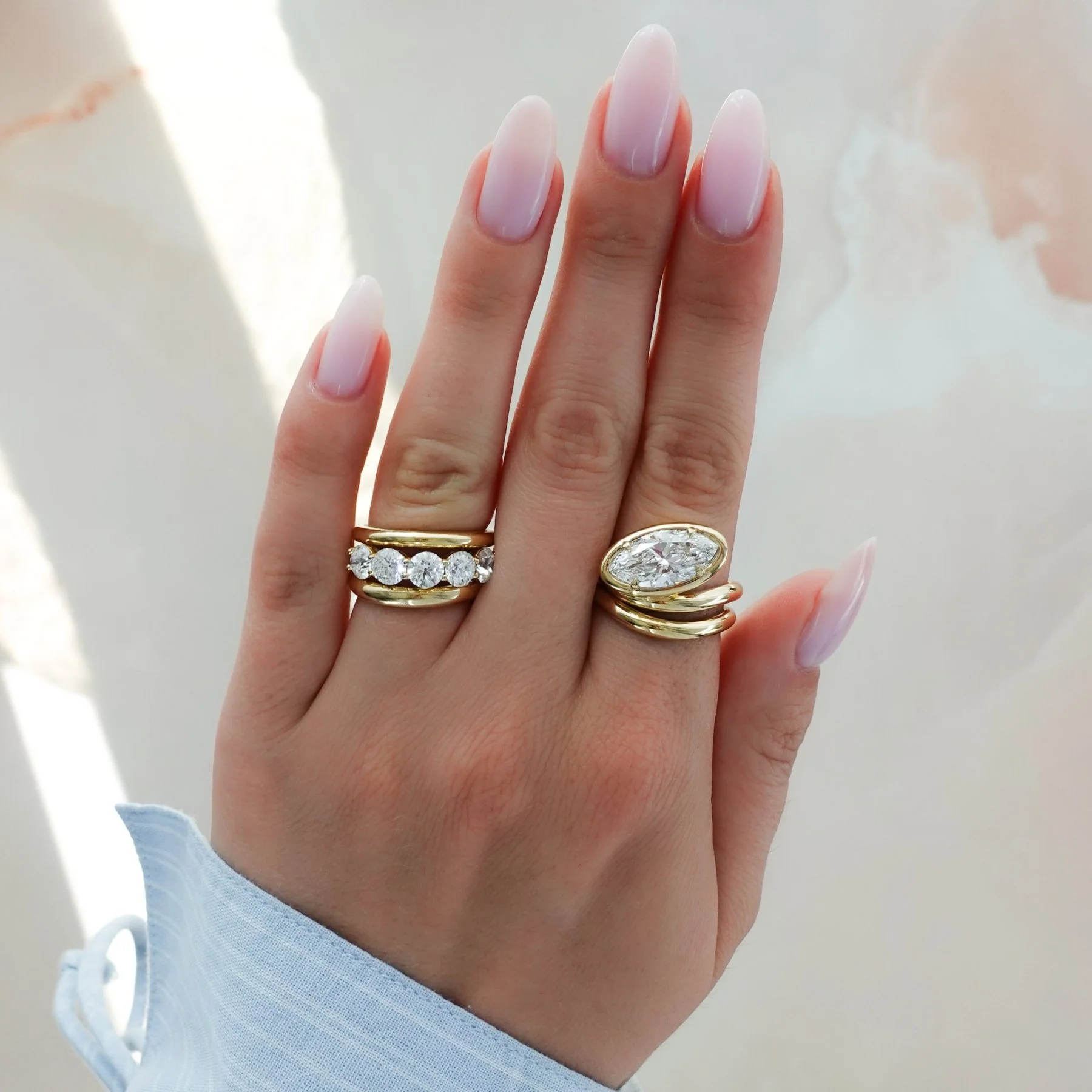 Contoured Club Engagement Ring with a Marquise Cut Diamond - Image 8