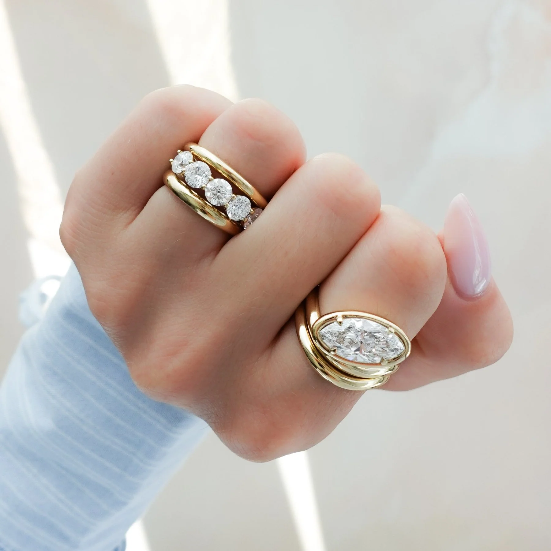 Contoured Club Engagement Ring with a Marquise Cut Diamond - Image 9