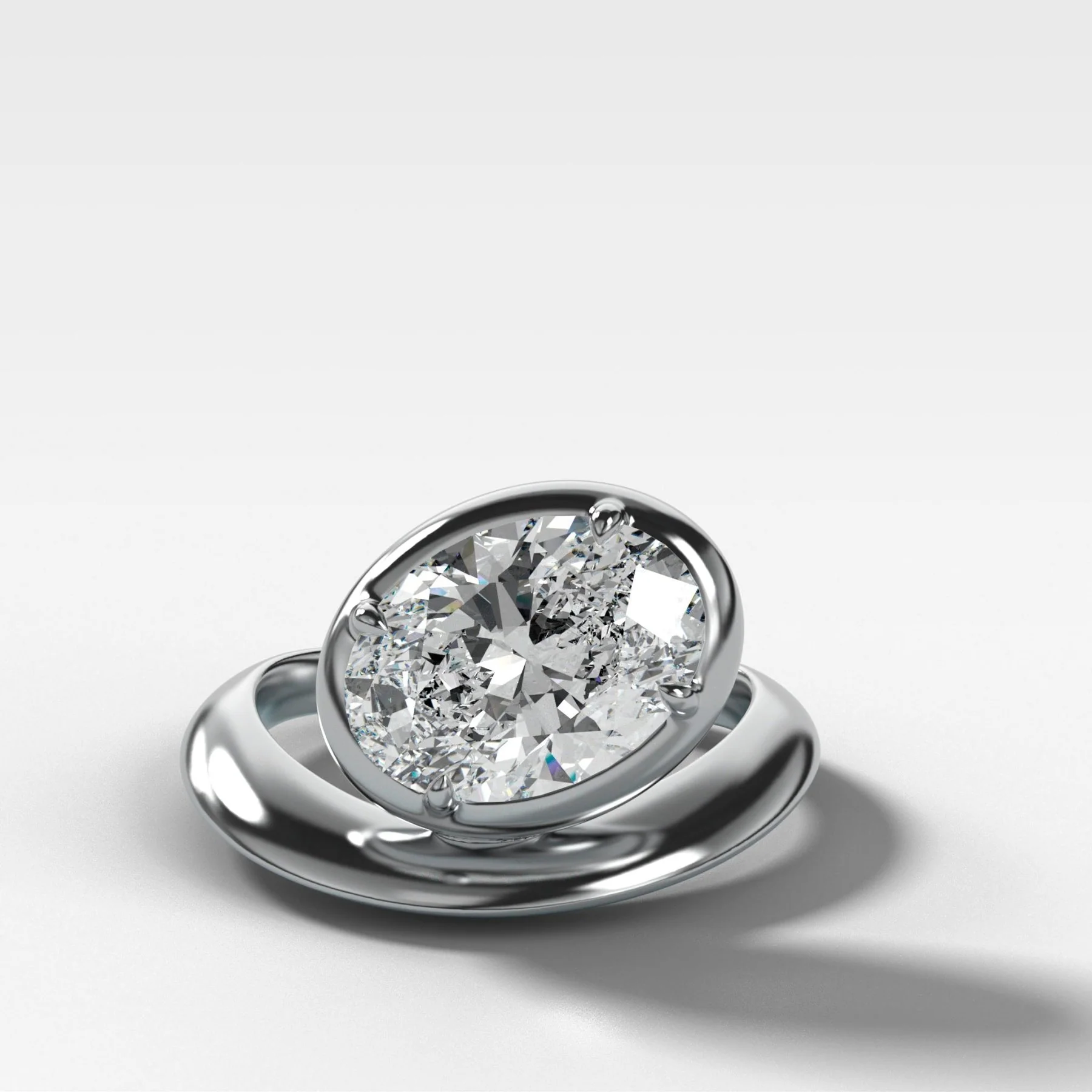 Contoured Club Engagement Ring with an Oval Cut Diamond - Image 4