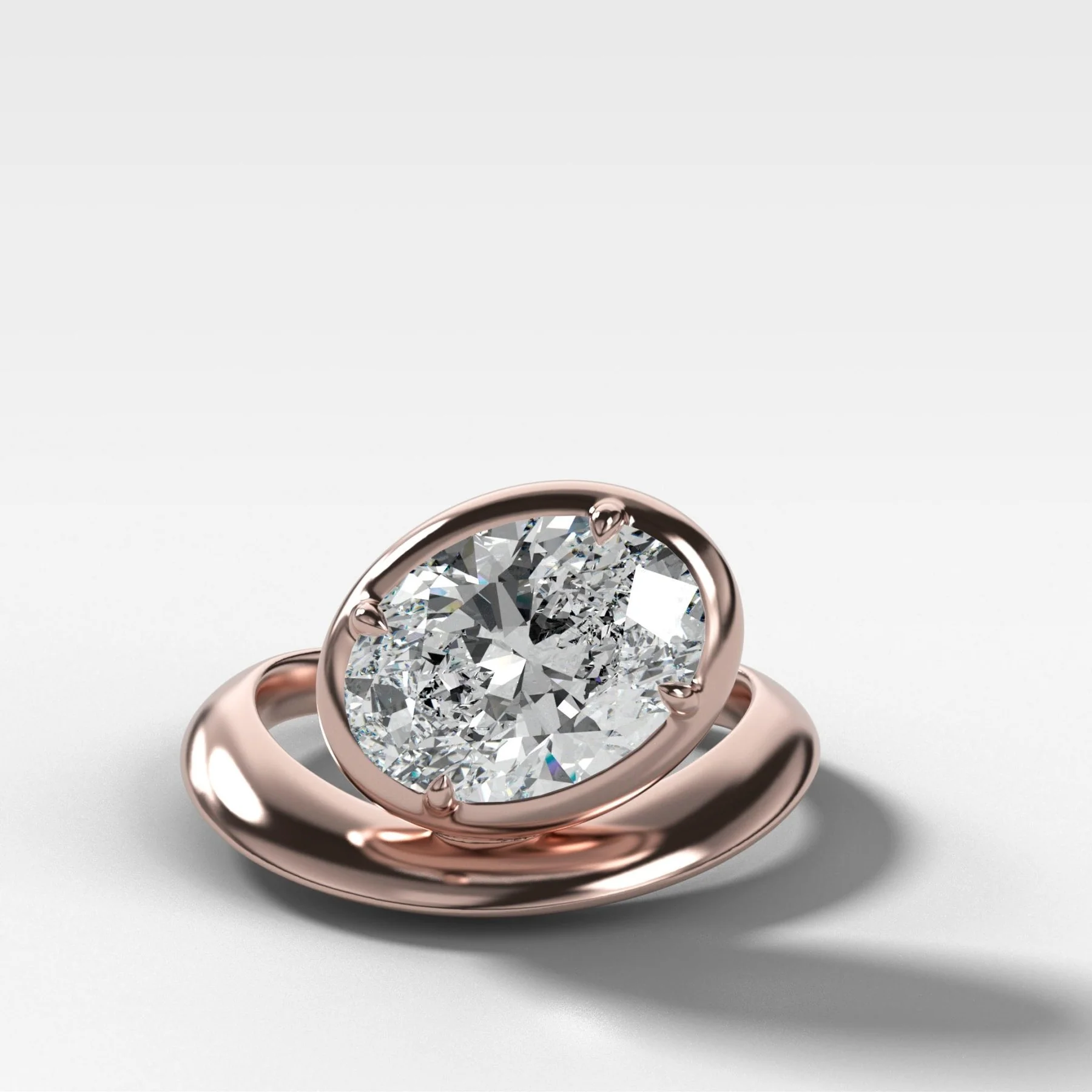 Contoured Club Engagement Ring with an Oval Cut Diamond - Image 5