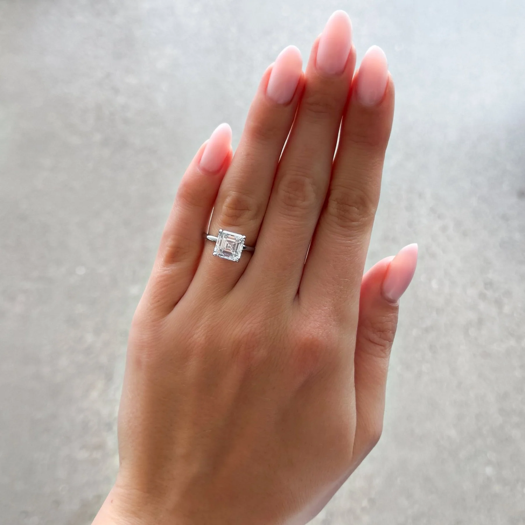 Crescent Solitaire Engagement Ring  With Asscher Cut Diamond - Image 3