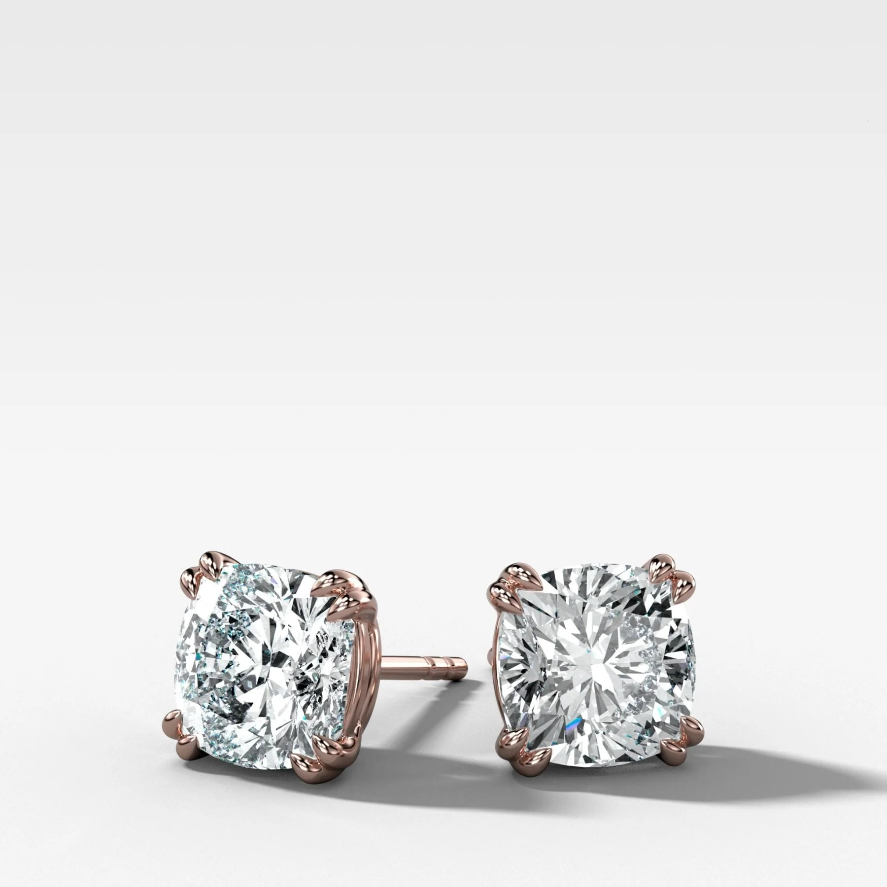 Cushion Cut Double Point Prong Diamond Studs - Image 3