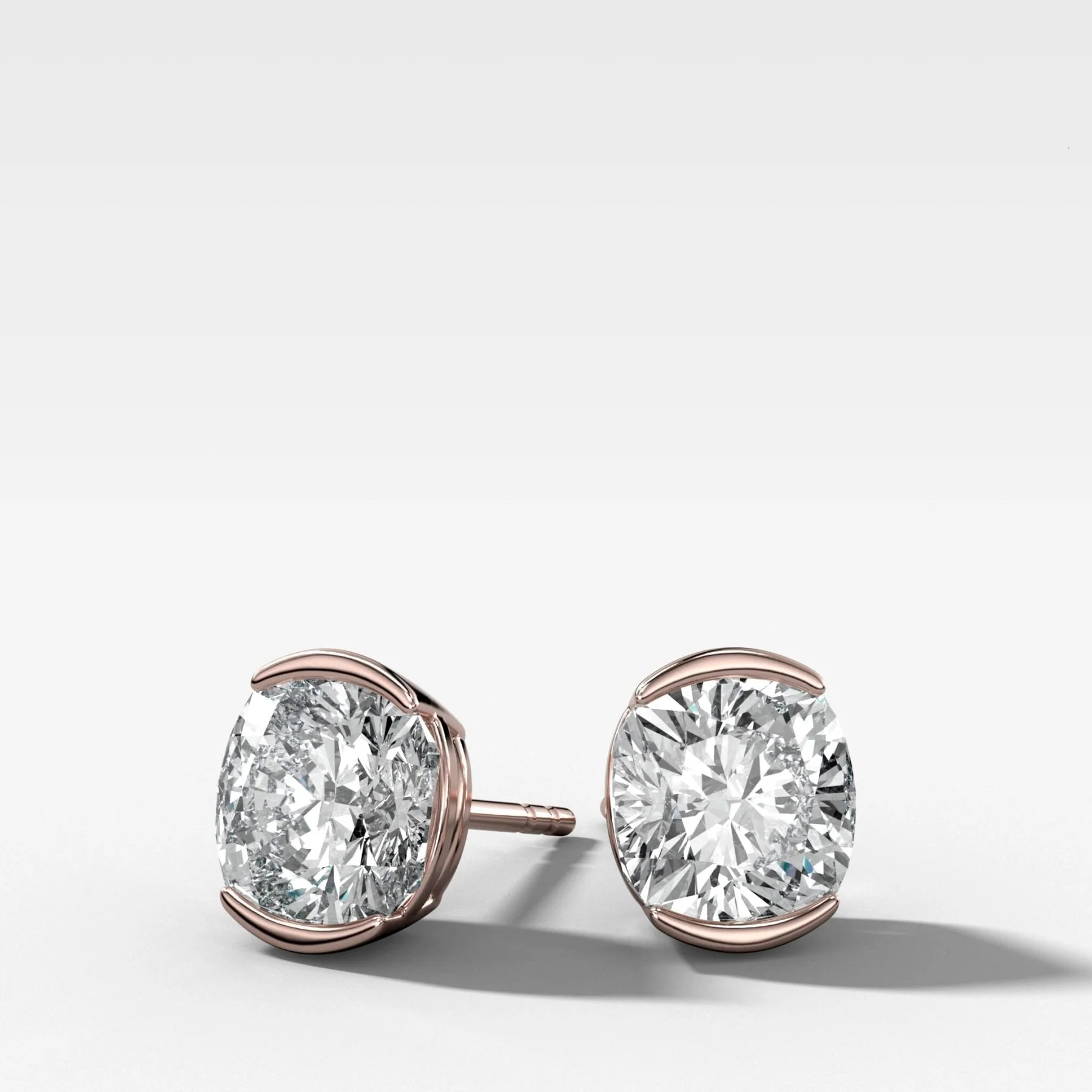 Cushion Cut Half Bezel Diamond Studs - Image 3