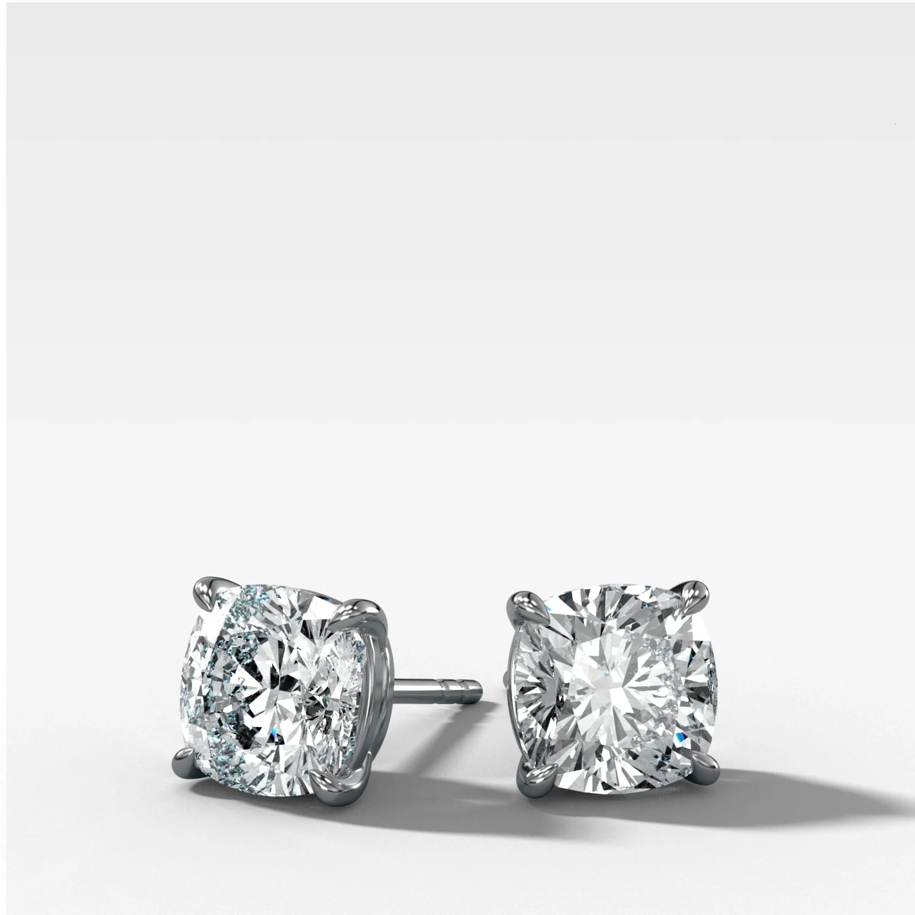 Cushion Cut Single Point Prong Diamond Studs - Image 3