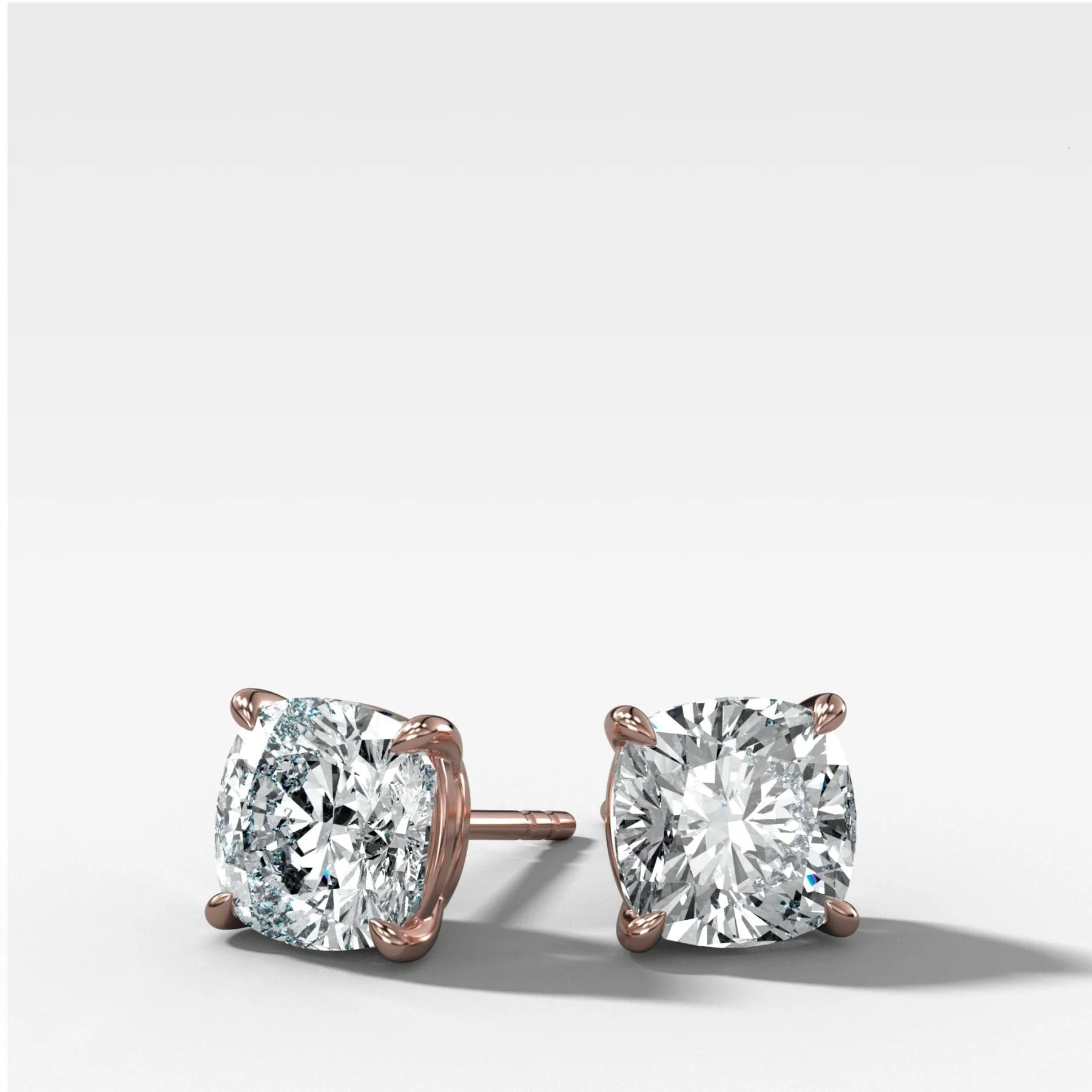 Cushion Cut Single Point Prong Diamond Studs - Image 4