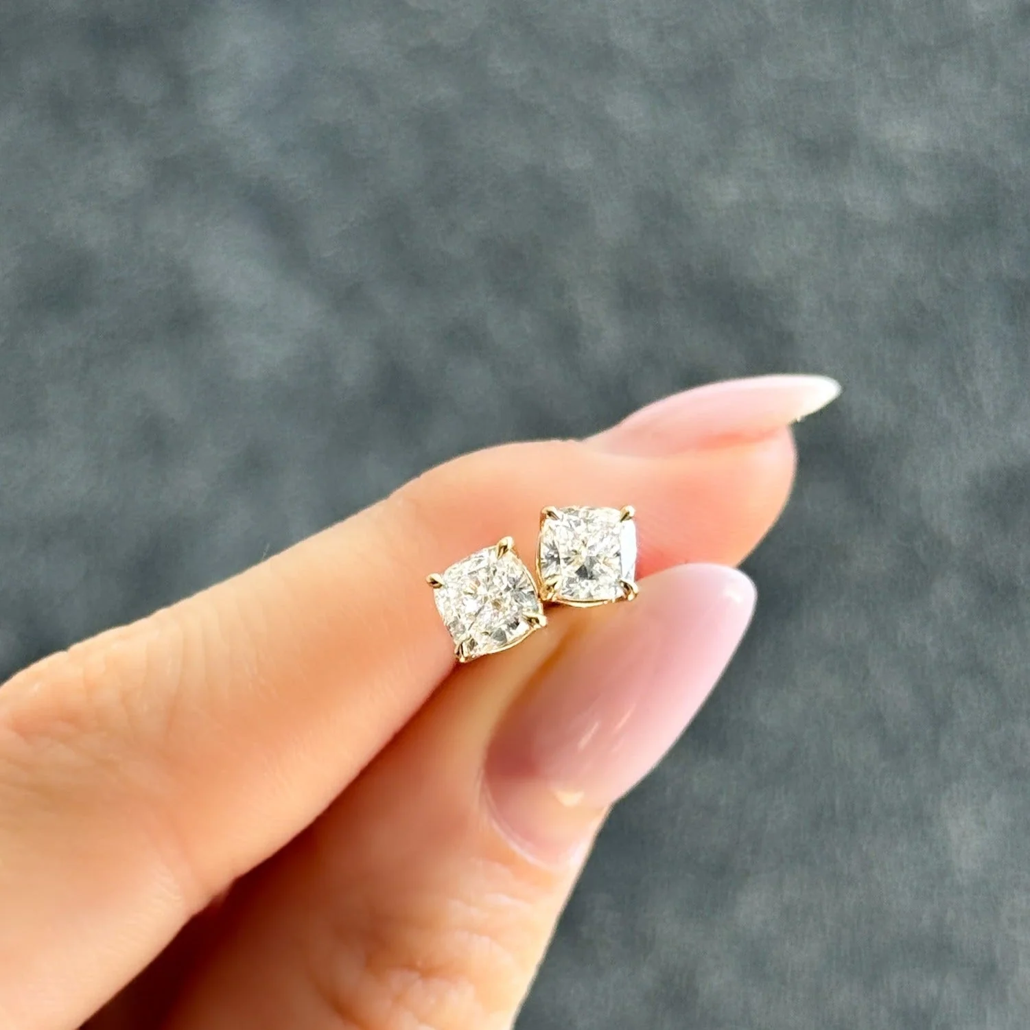 Cushion Cut Single Point Prong Diamond Studs - Image 5