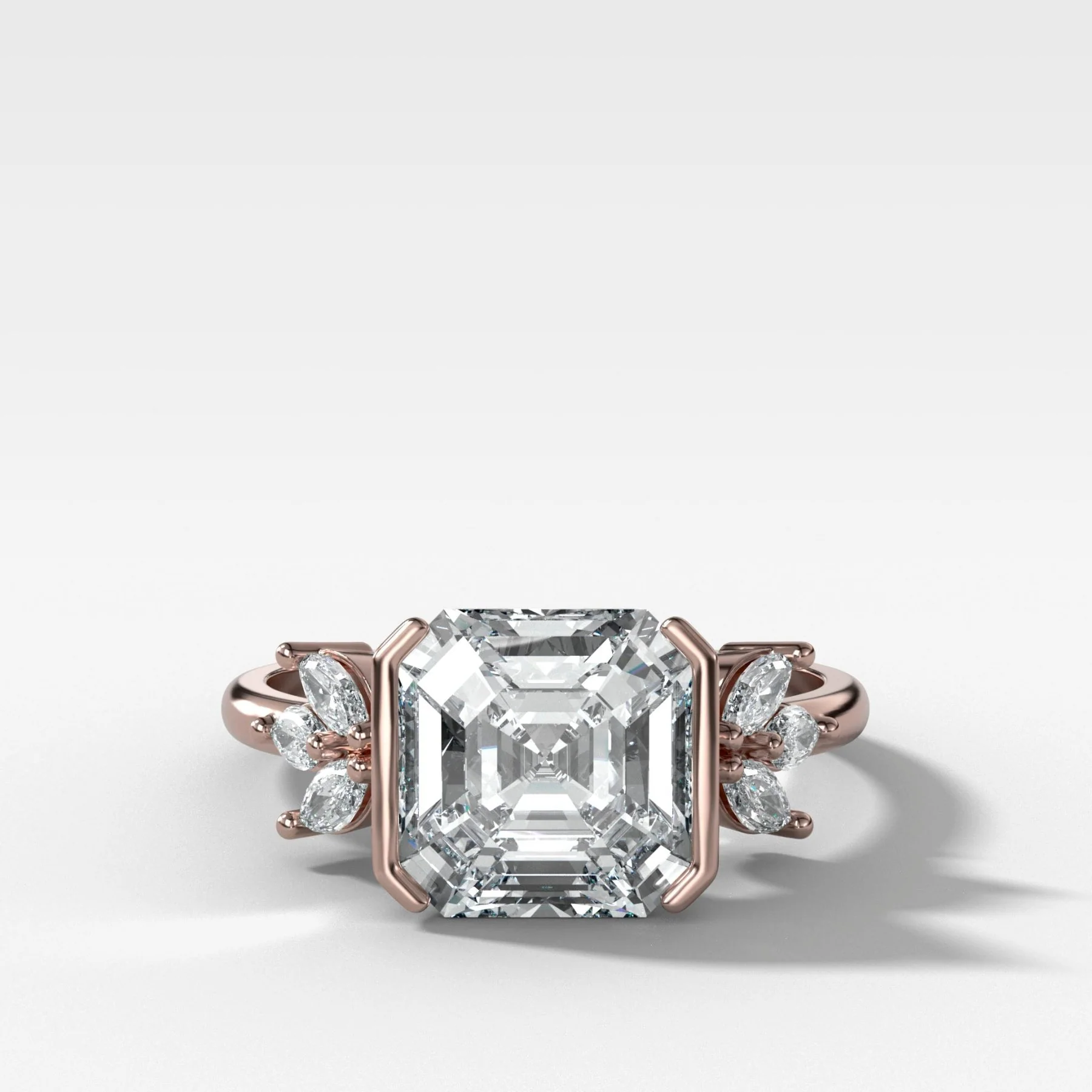 Double Lotus Half Bezel Engagement Ring With Asscher Cut Diamond - Image 3