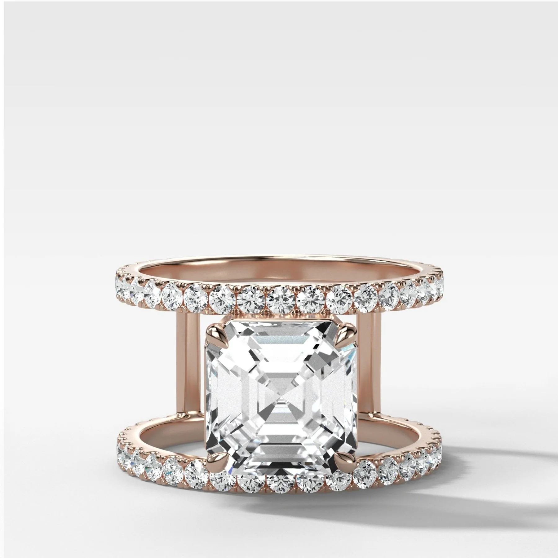 Double Row Gap Engagement Ring With Asscher Cut Diamond - Image 3