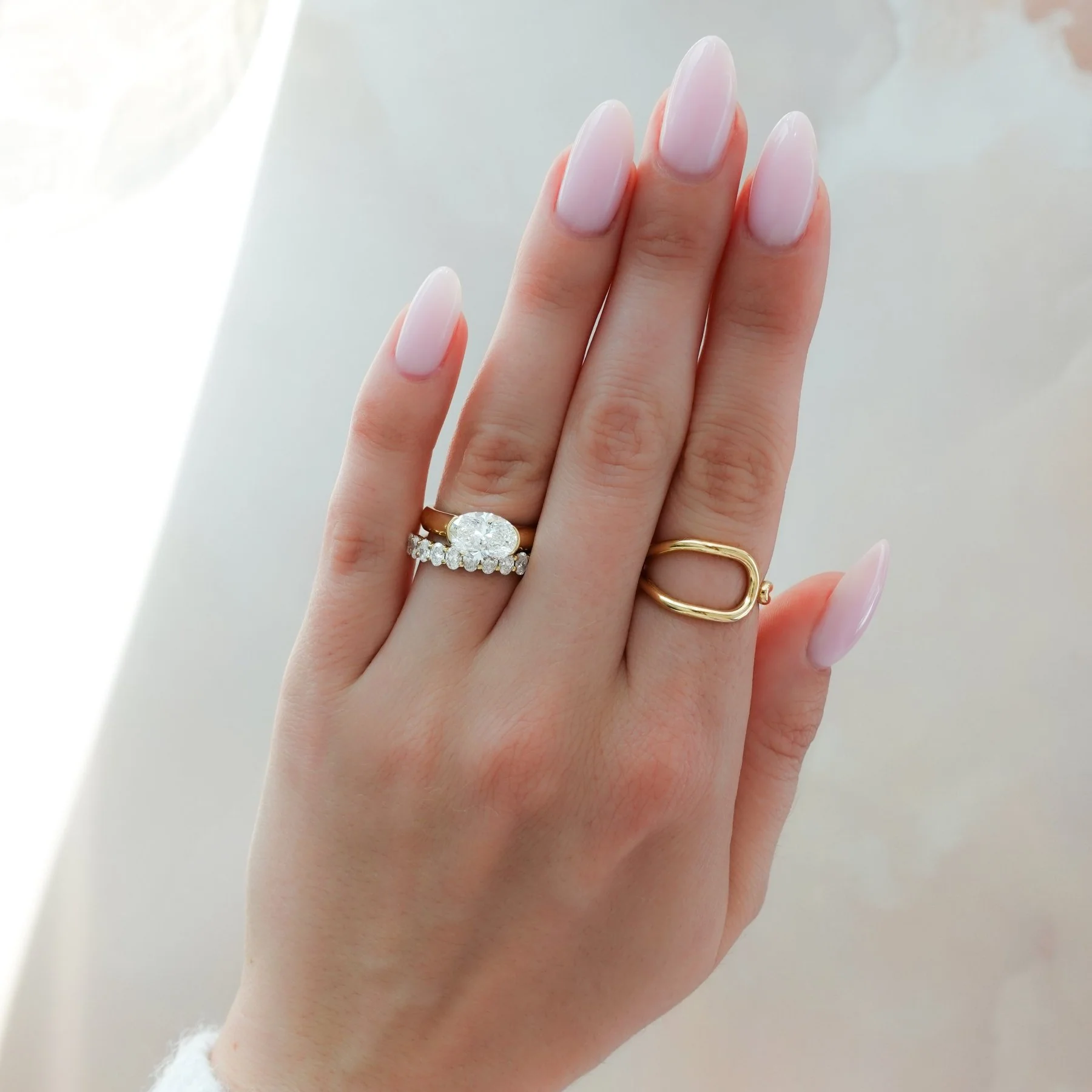 East West Half Bezel 4mm Solitaire Engagement Ring With Oval Cut Diamond - Image 8