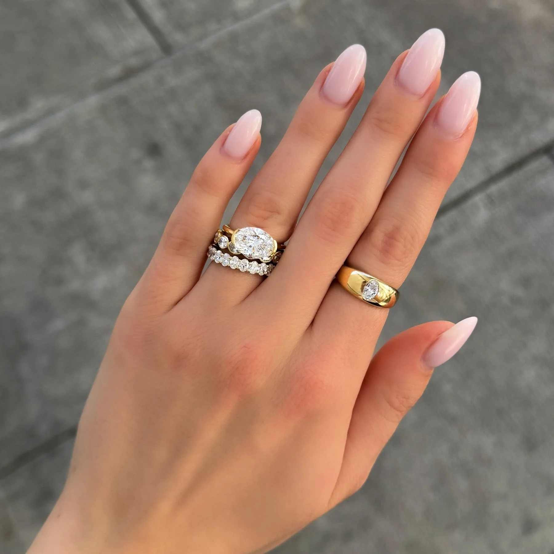 East West Half Bezel Solitaire Engagement Ring With Oval Cut Diamond - Image 6