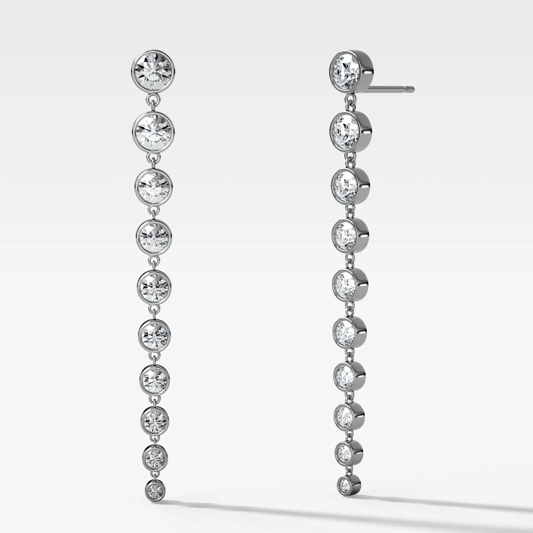 Graduated Bezel Round Diamond Drop Earrings - Image 3