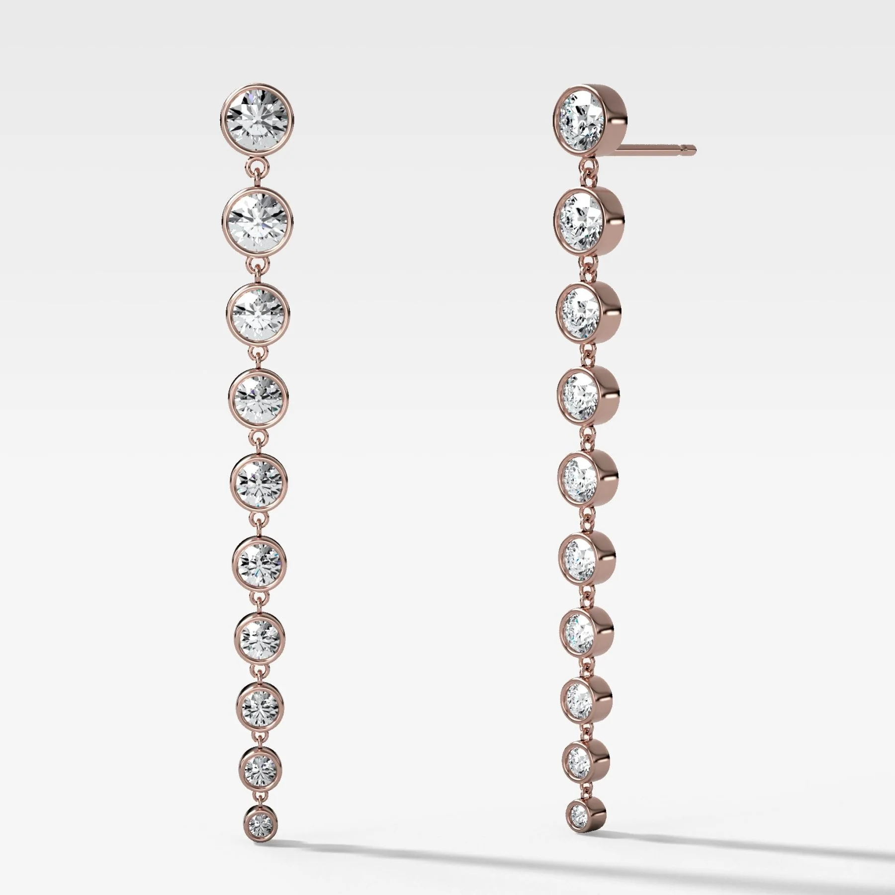 Graduated Bezel Round Diamond Drop Earrings - Image 4