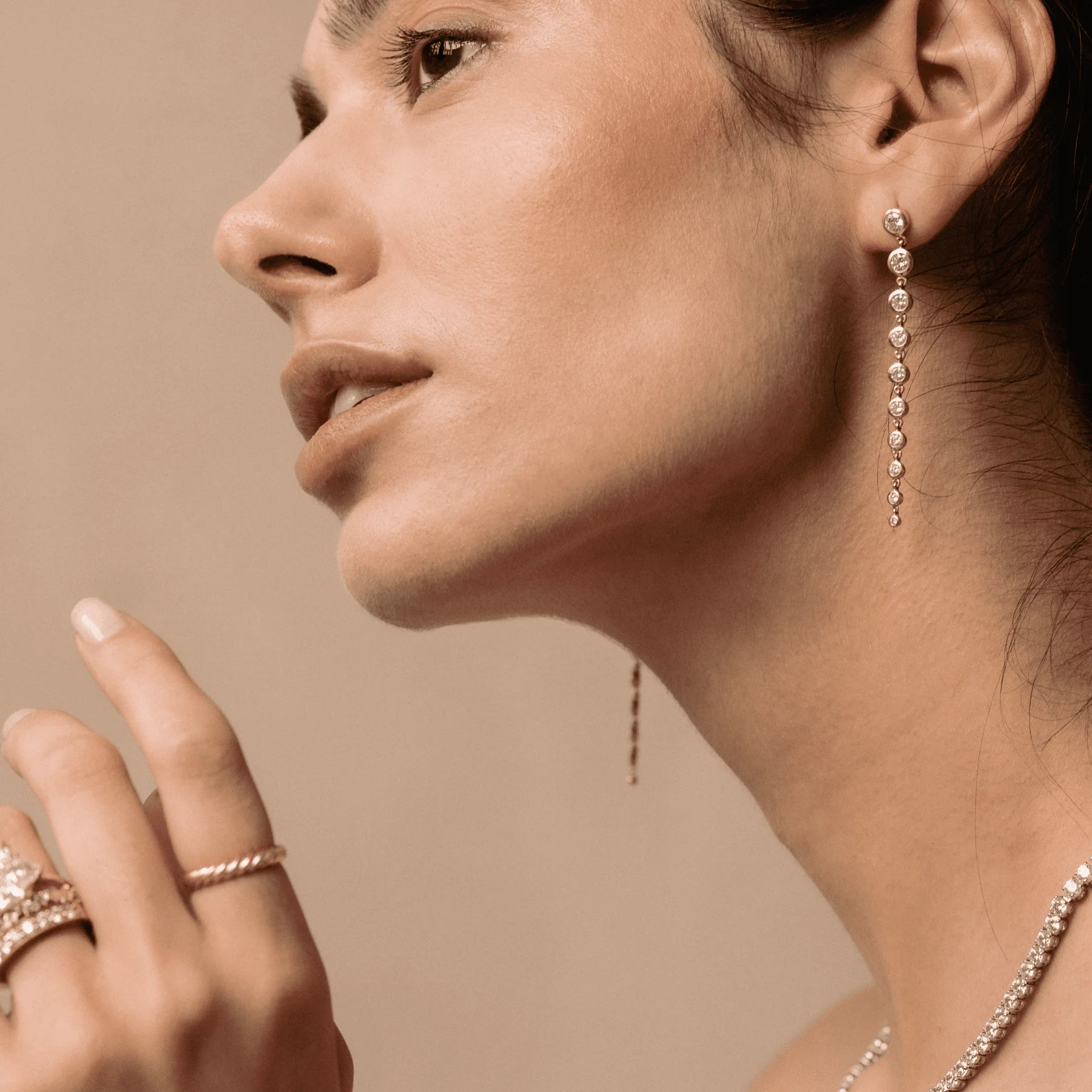 Graduated Bezel Round Diamond Drop Earrings - Image 5