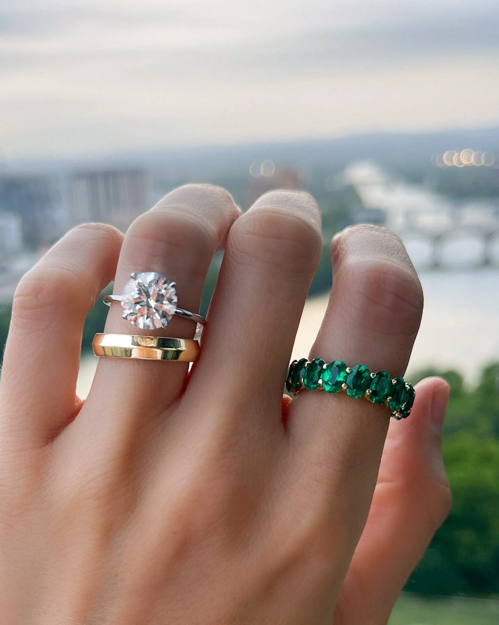 Green Emerald Oval Eternity Band - Image 6