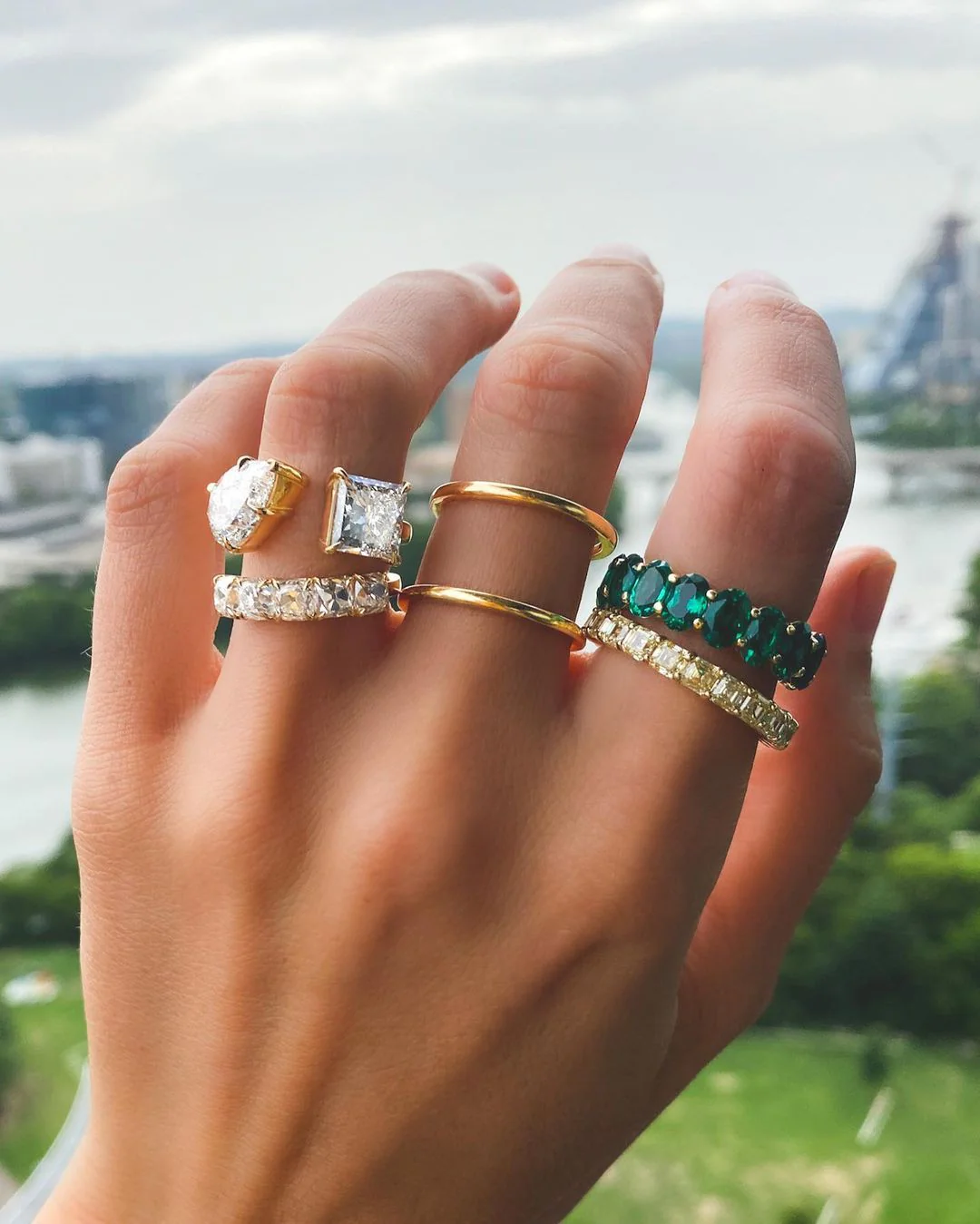 Green Emerald Oval Eternity Band - Image 7