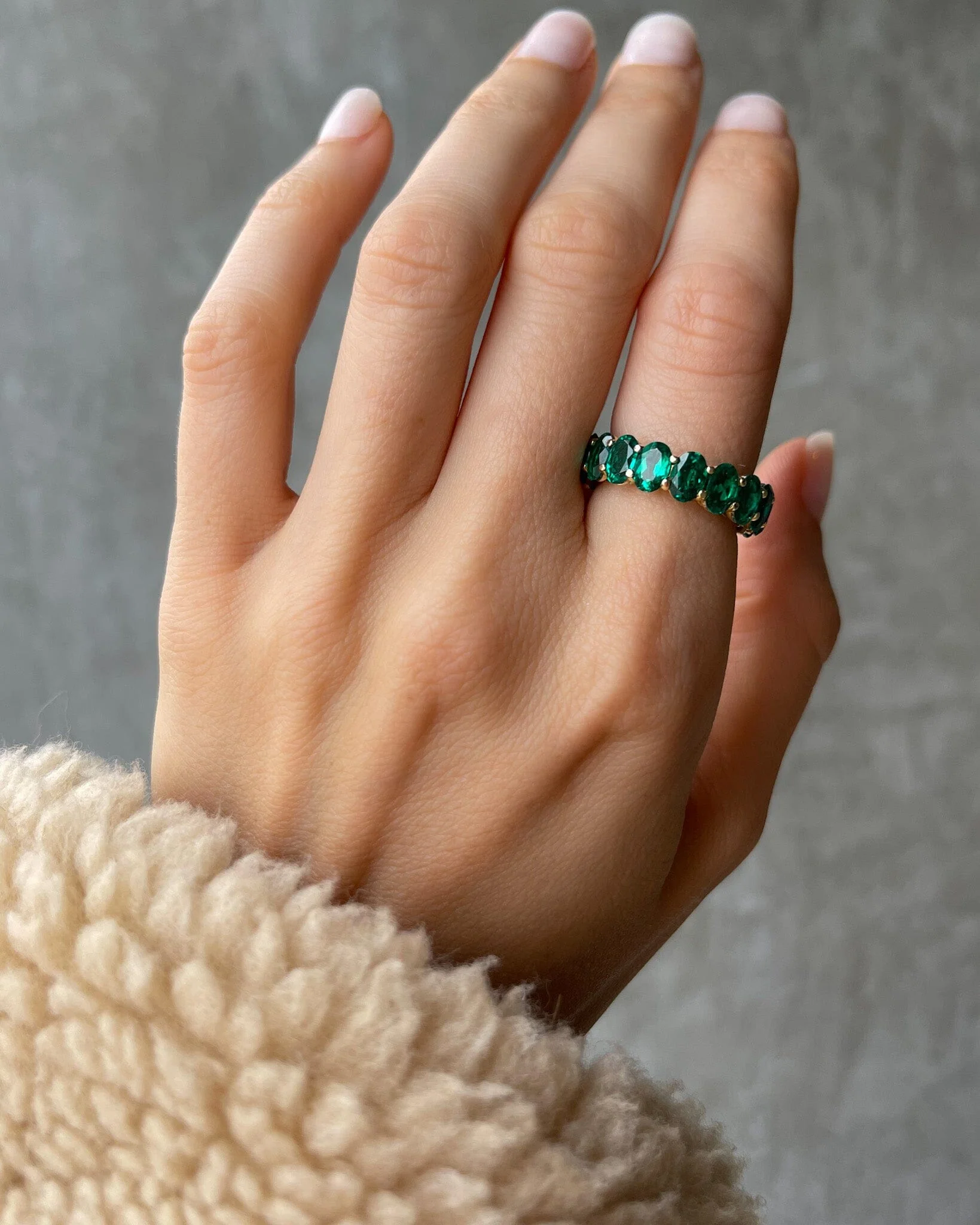 Green Emerald Oval Eternity Band - Image 8