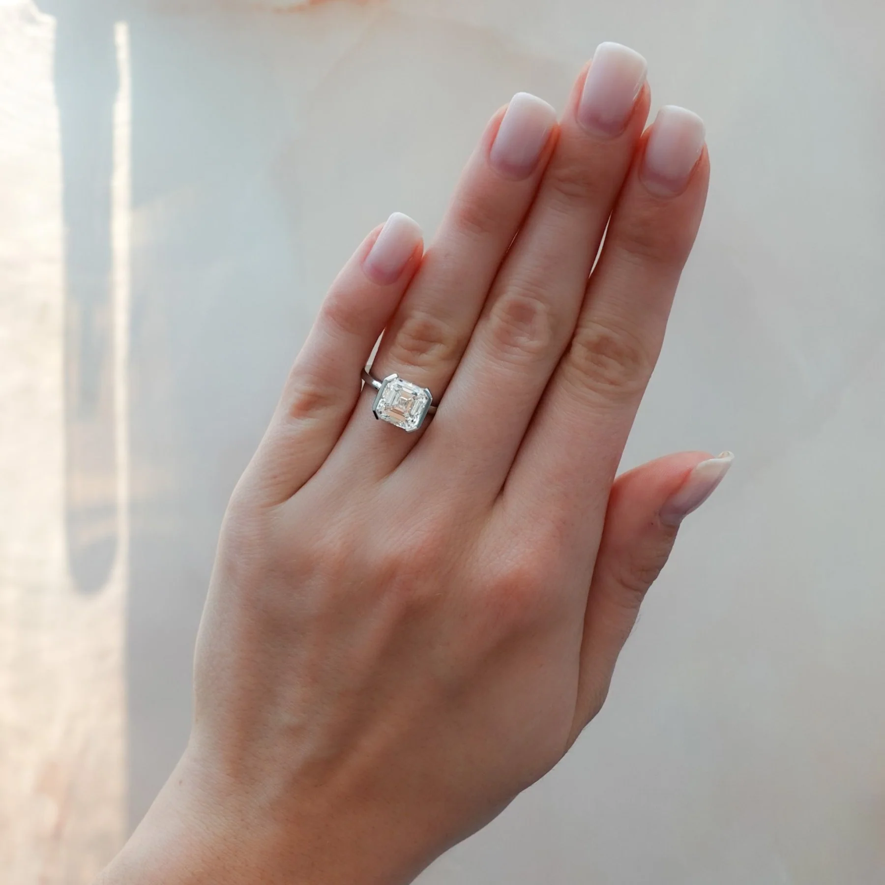 Half Bezel Solitaire Engagement Ring With Asscher Cut Diamond - Image 3