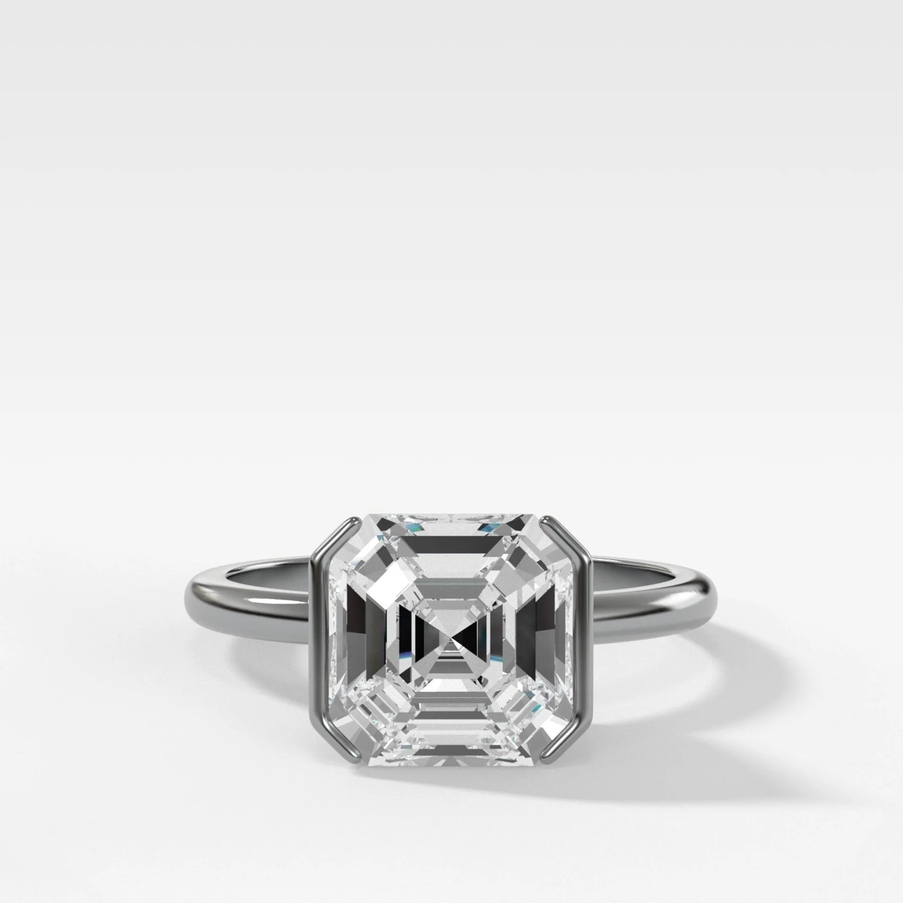Half Bezel Solitaire Engagement Ring With Asscher Cut Diamond - Image 4