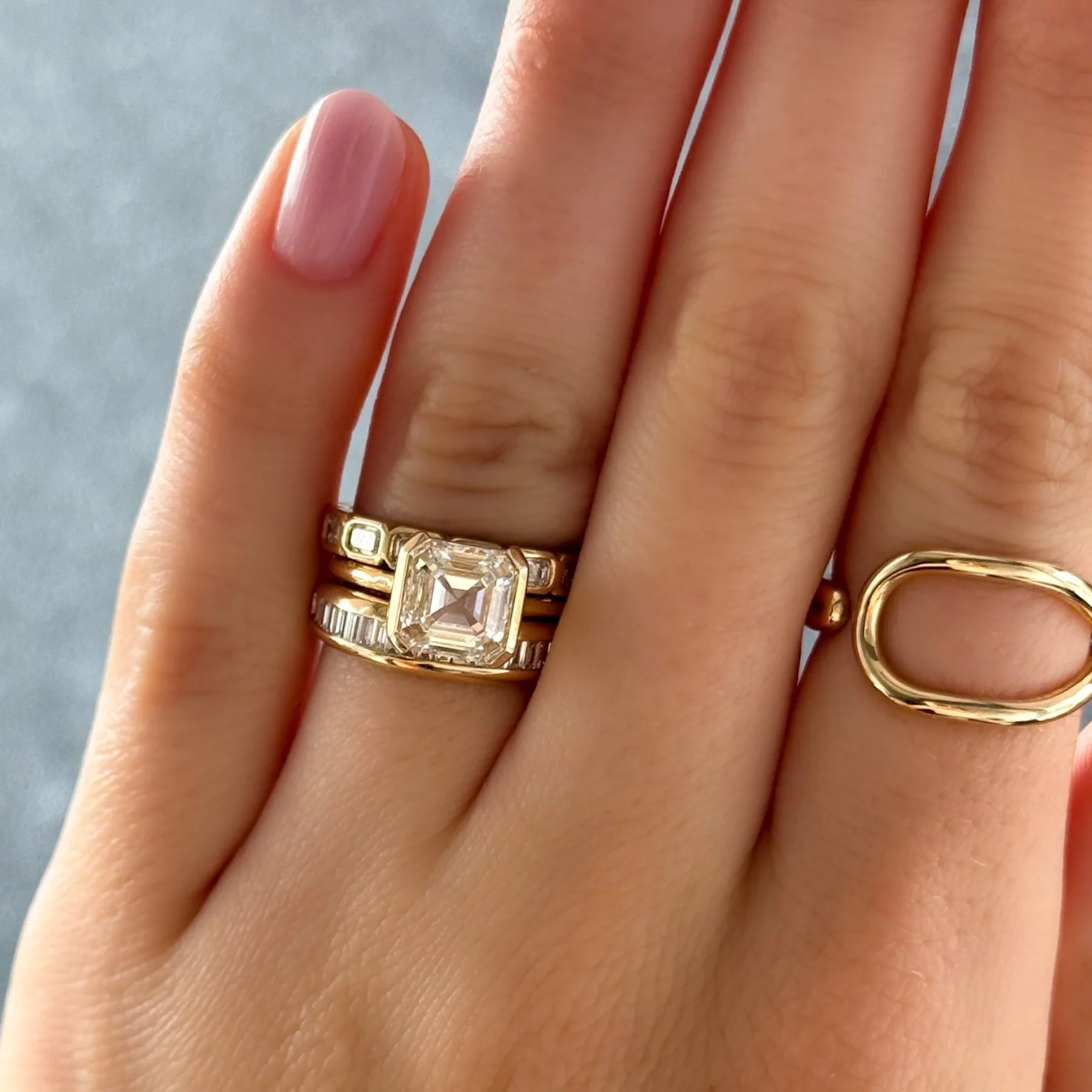 Half Bezel Solitaire Engagement Ring With Asscher Cut Diamond - Image 6