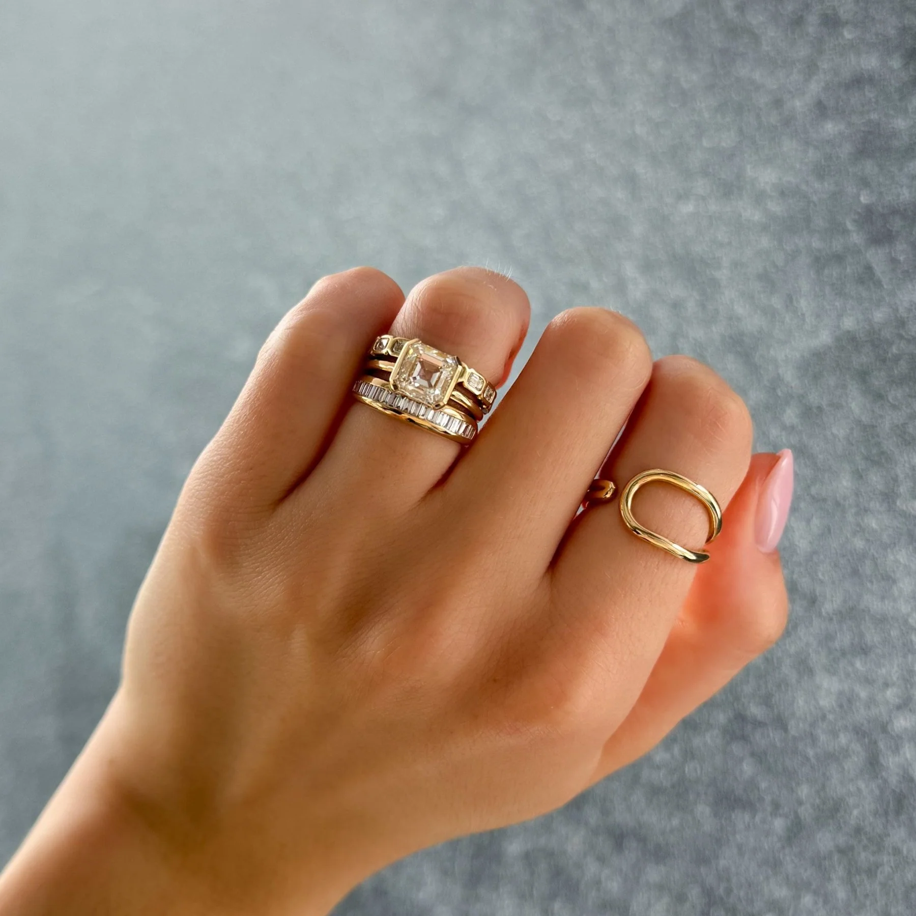 Half Bezel Solitaire Engagement Ring With Asscher Cut Diamond - Image 7