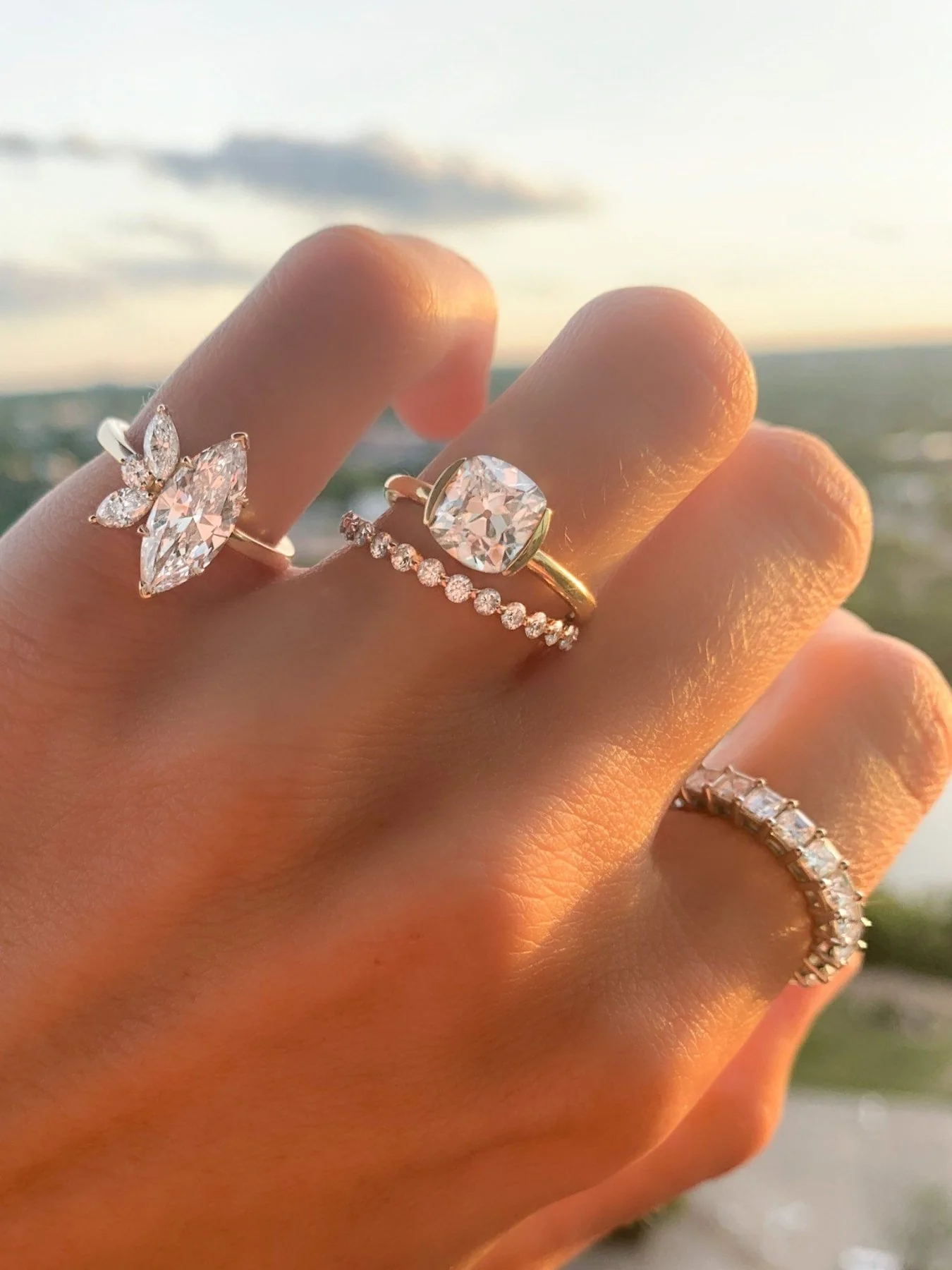 Half Bezel Solitaire Engagement Ring With Old Mine Cut Diamond - Image 3