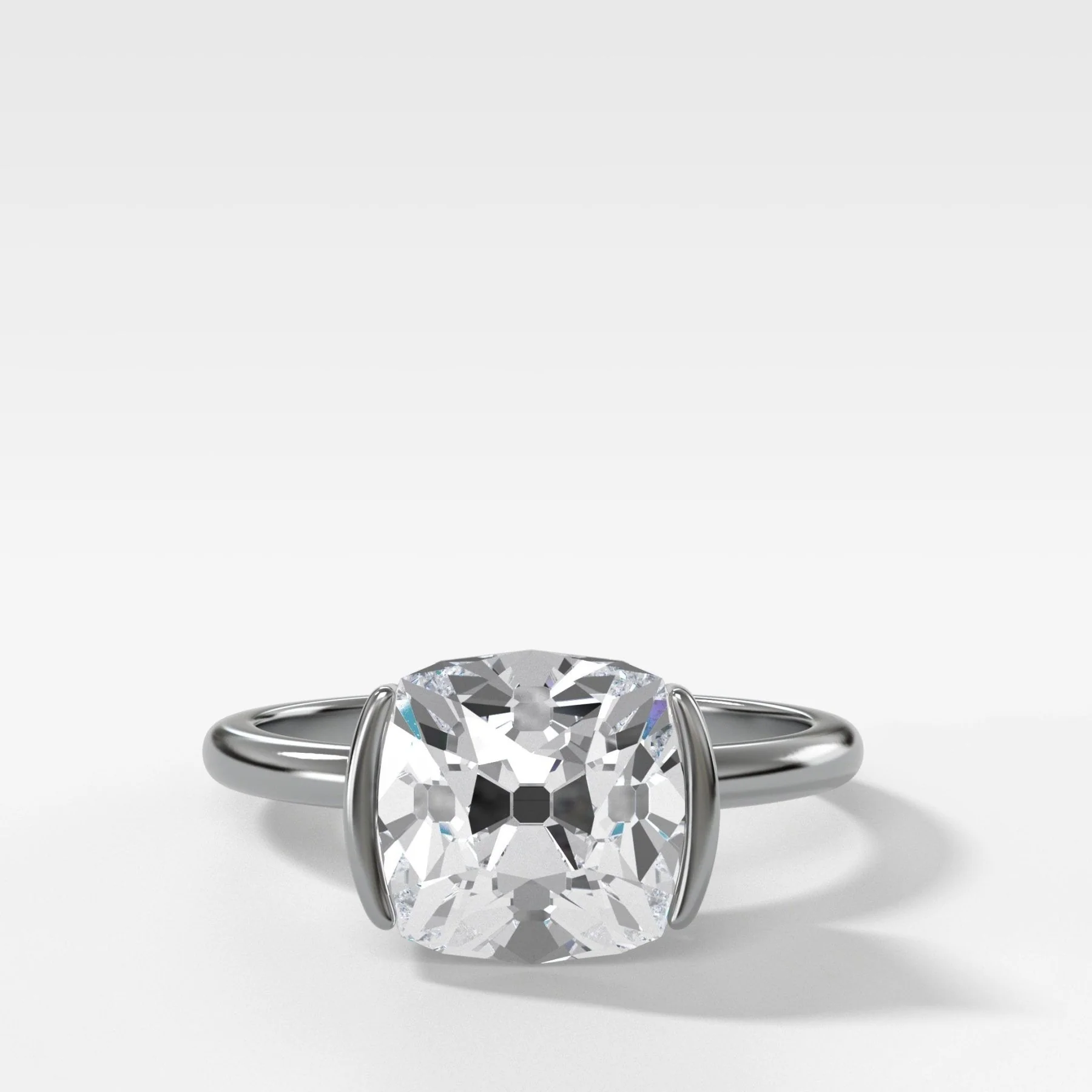 Half Bezel Solitaire Engagement Ring With Old Mine Cut Diamond - Image 4