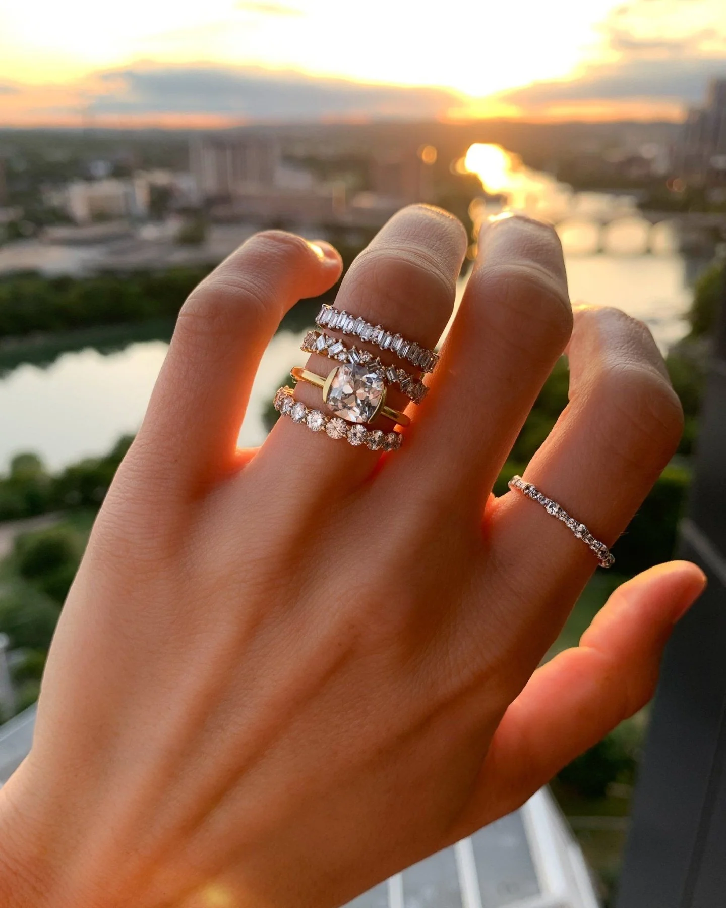 Half Bezel Solitaire Engagement Ring With Old Mine Cut Diamond - Image 6