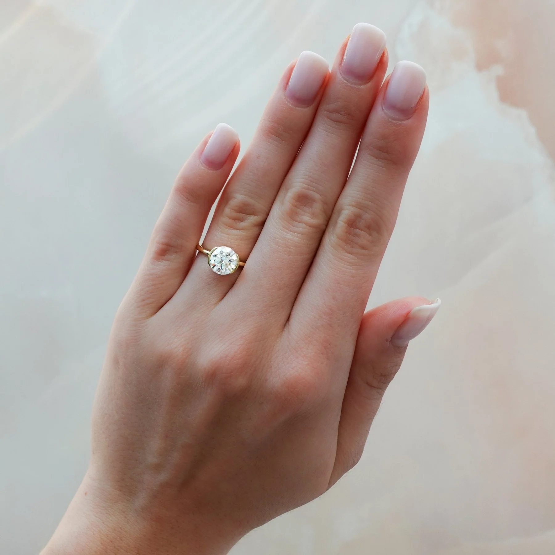 Half Bezel Solitaire Engagement Ring With Round Cut Diamond - Image 3