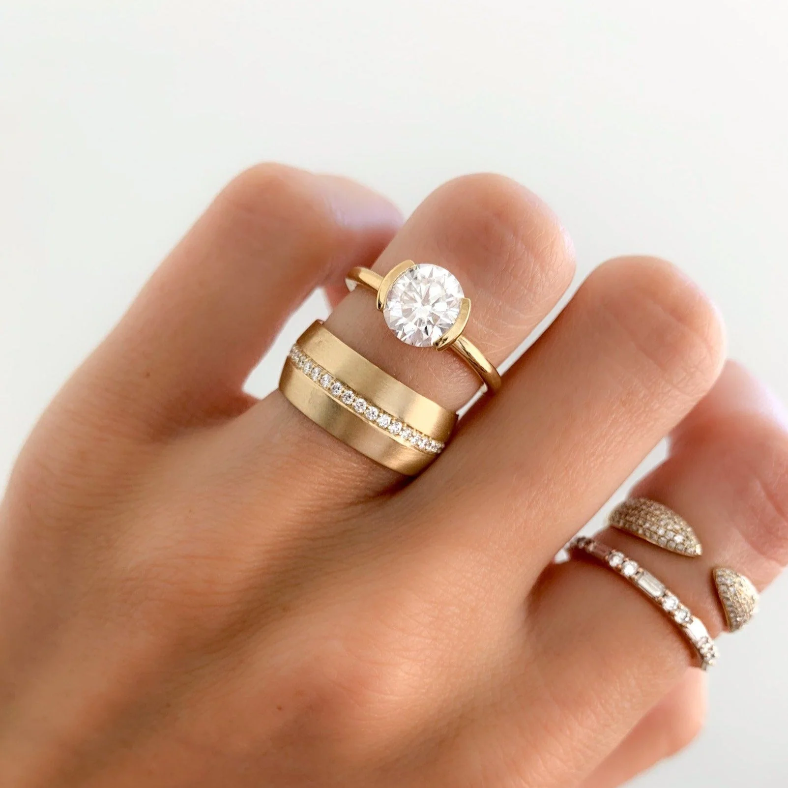 Half Bezel Solitaire Engagement Ring With Round Cut Diamond - Image 6