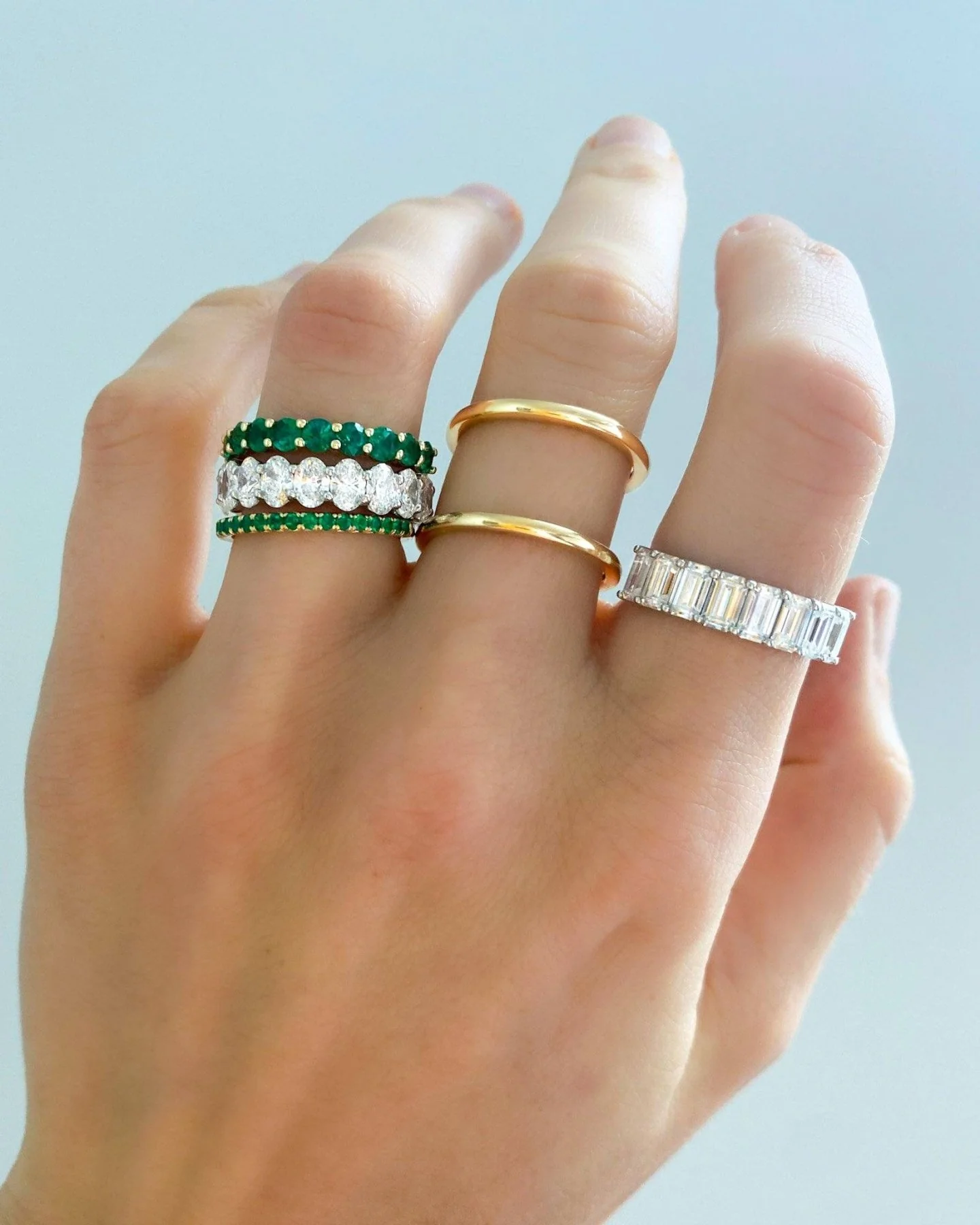 Emerald Cut Constellation Halfway Wedding Band - Image 3