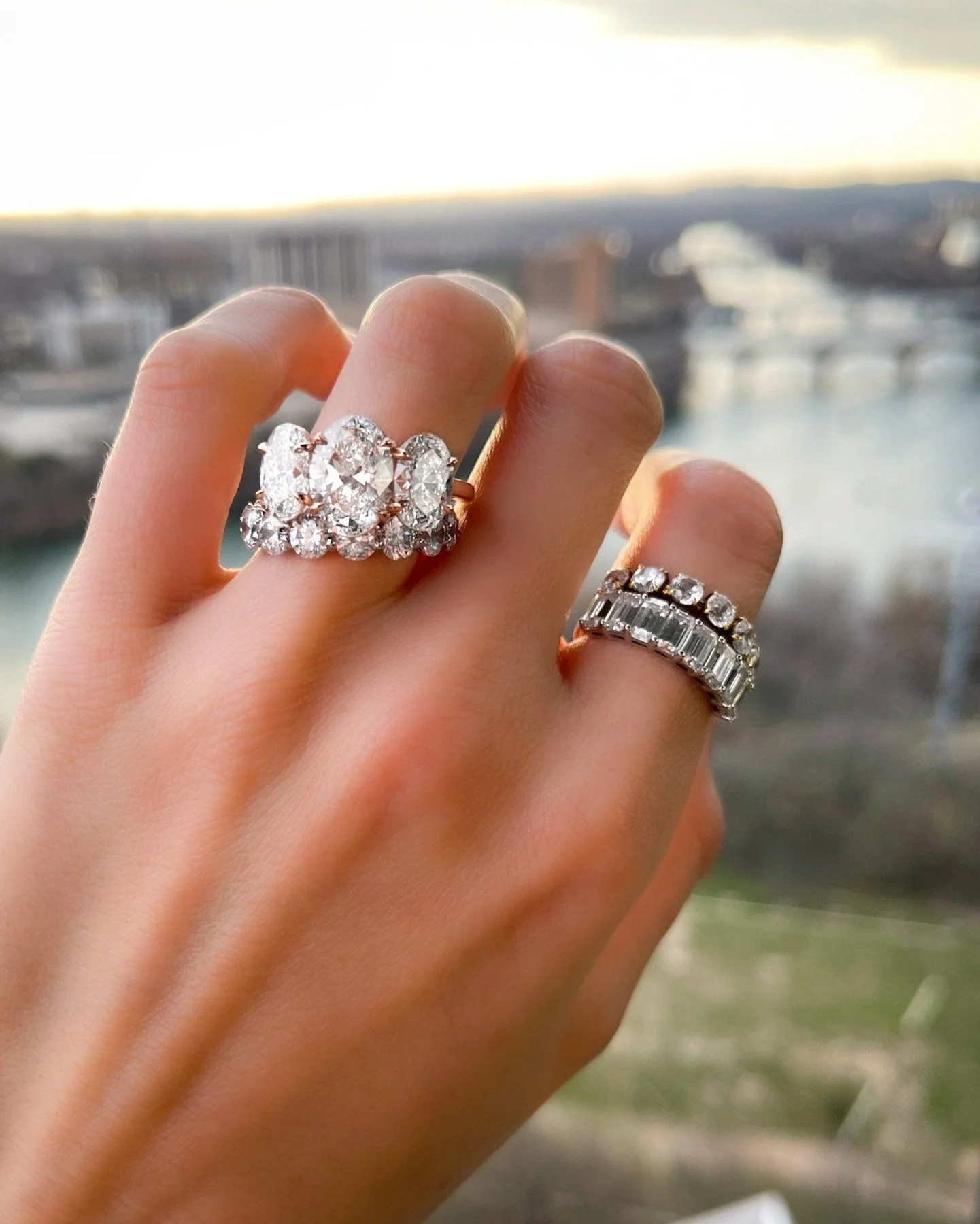 Emerald Cut Constellation Halfway Wedding Band - Image 6